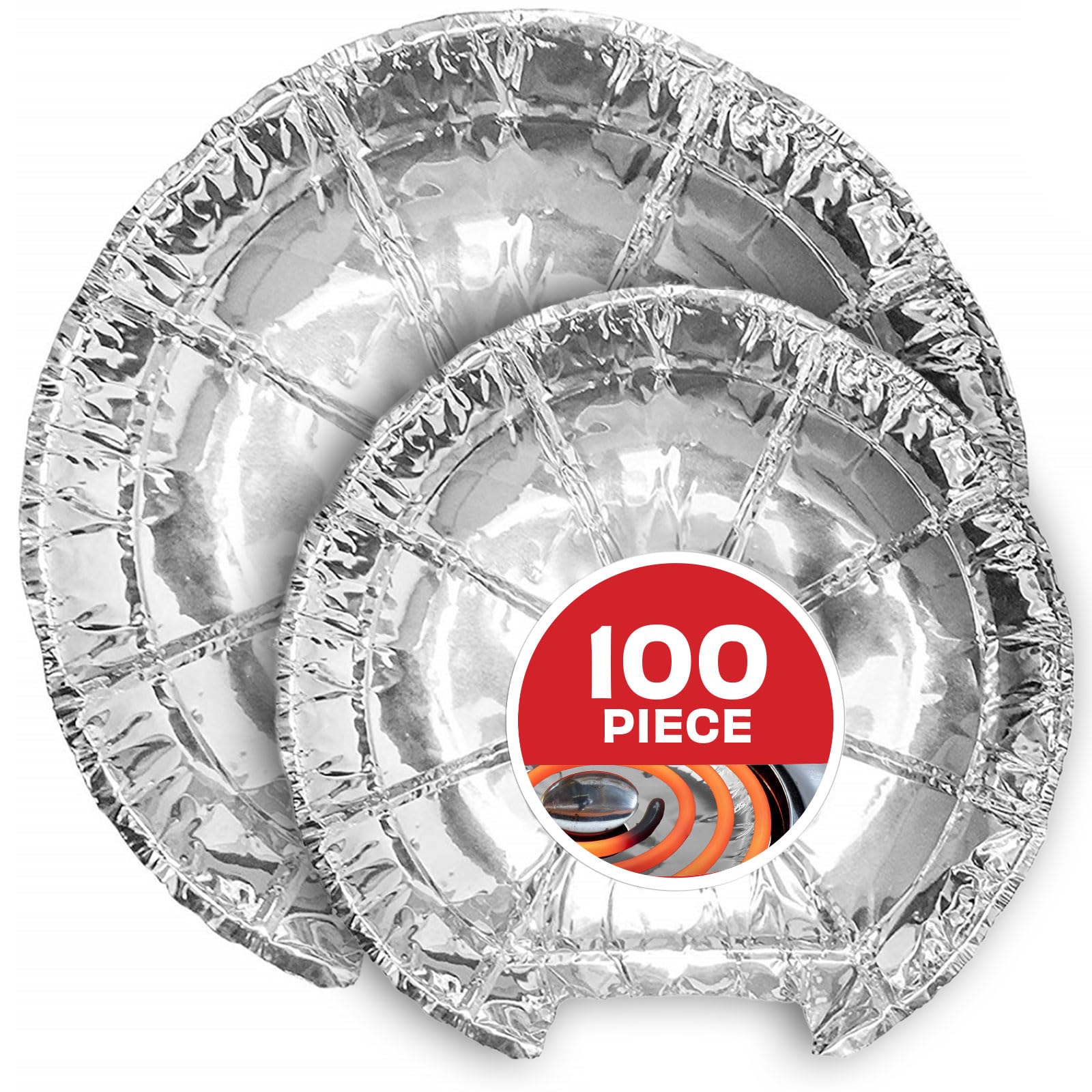 Stock Your Home Round Electric Stove Burner Covers (100 Pack) 6 Inch and 8 Inch Disposable Stove Top Aluminum Foil Bib Liners, to Keep Kitchen Range Clean from Oil and Food Drips,