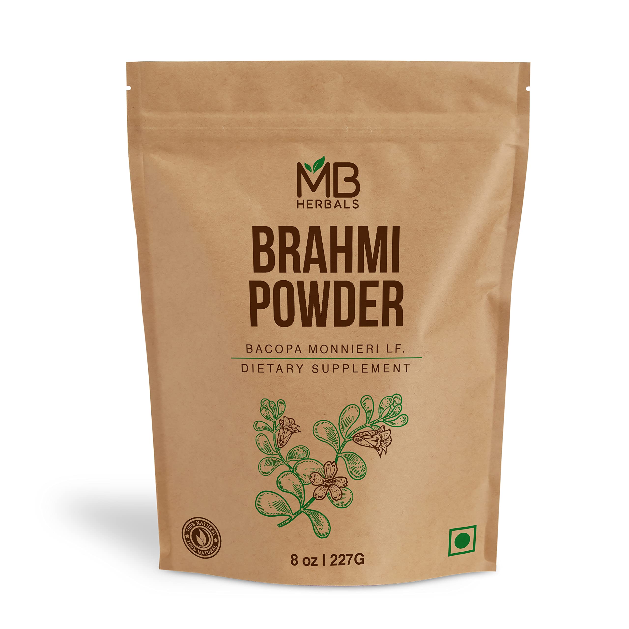 MB Herbals Pure Brahmi Powder 227g | Half Pound | Bacopa Powder | Promotes Hair Growth