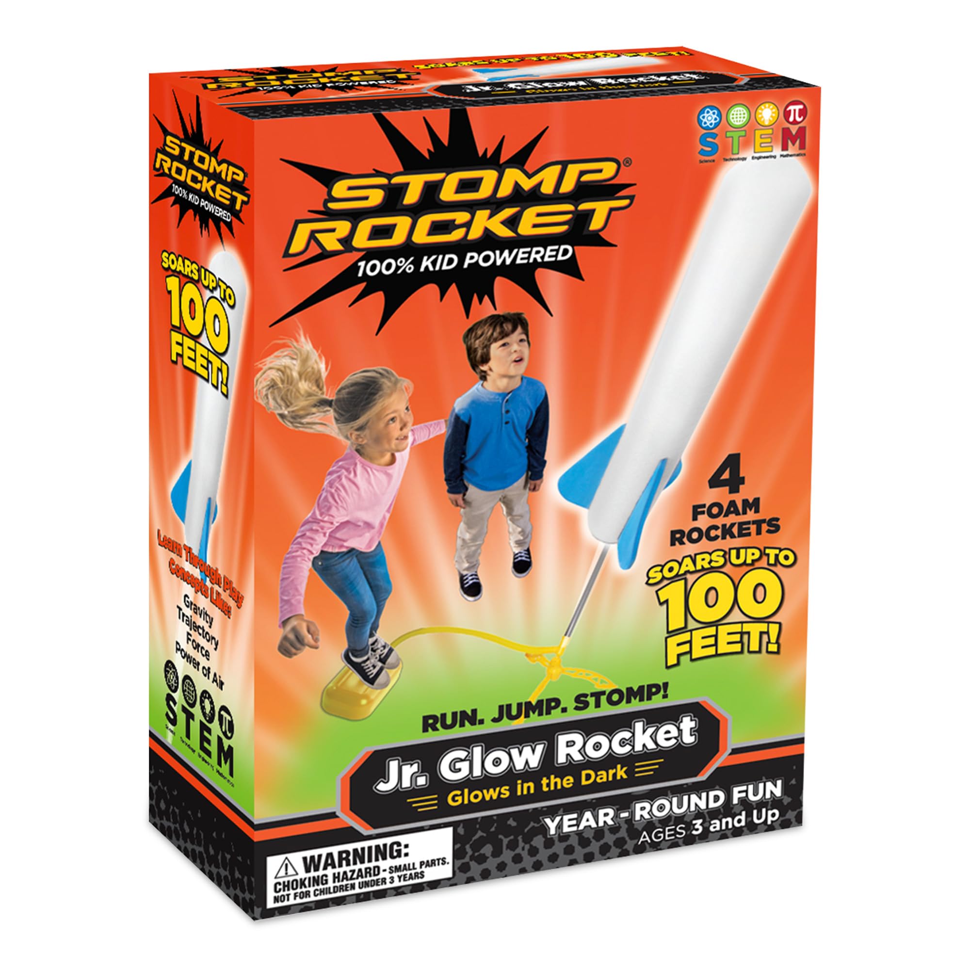 Stomp Rocket The Original Jr. Glow Rocket Launcher, 4 Foam Rockets and Toy Air Rocket Launcher - STEM Gift for Boys and Girls Ages 3 Years and Up - Great for Year Round Play Twin 20005