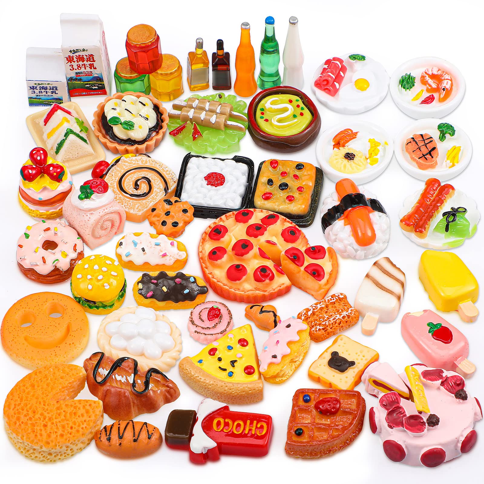 50 Pieces Dollhouse Food Miniature Food Mini Food Toys Dollhouse Accessories Mixed Pretend Foods Doll House Foods for Cooking Game Toys DIY