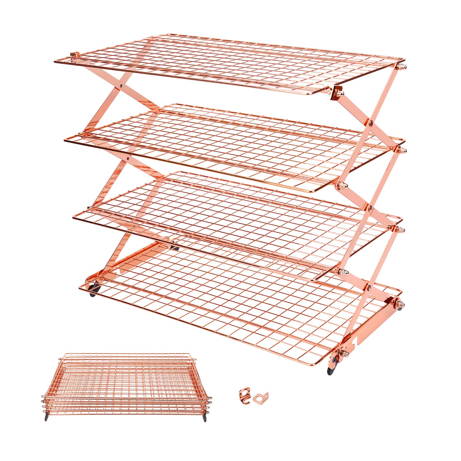 Geesta 2/3/4-Tier Collapsible Cooling Rack with Adjustable 3 Setting Design Stackable Cooling Roasting Cooking for Cookies Baking - Copper Cooking Utensils