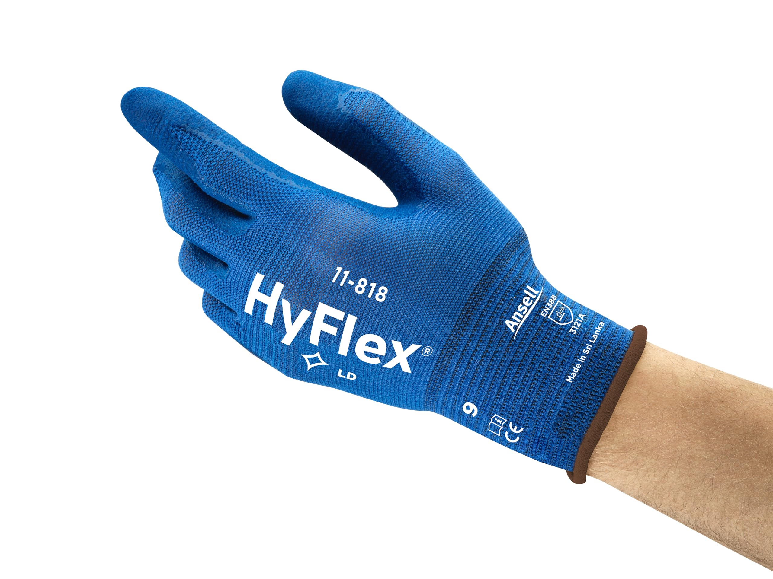 Ansell HyFlex 11-818 Professional Work Gloves, Mechanical Gloves with Improved Grip, Patented Comfort Technology, Multi-Purpose Gloves, Assembly, Mechanics, Blue, Size XS (12 Pairs)