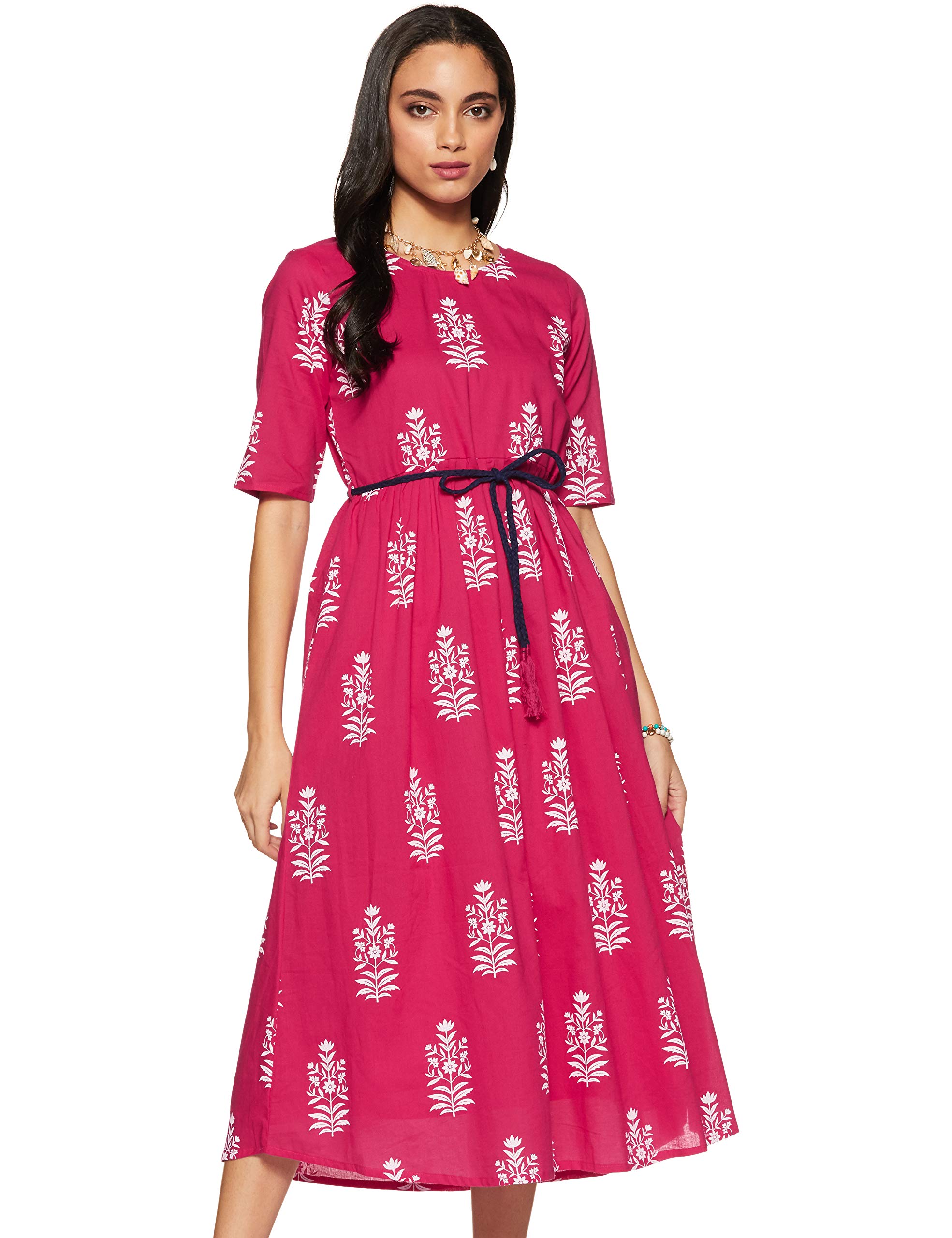 Amazon Brand - MyxWomen's Screen Print Regular Fit Kurta Dress