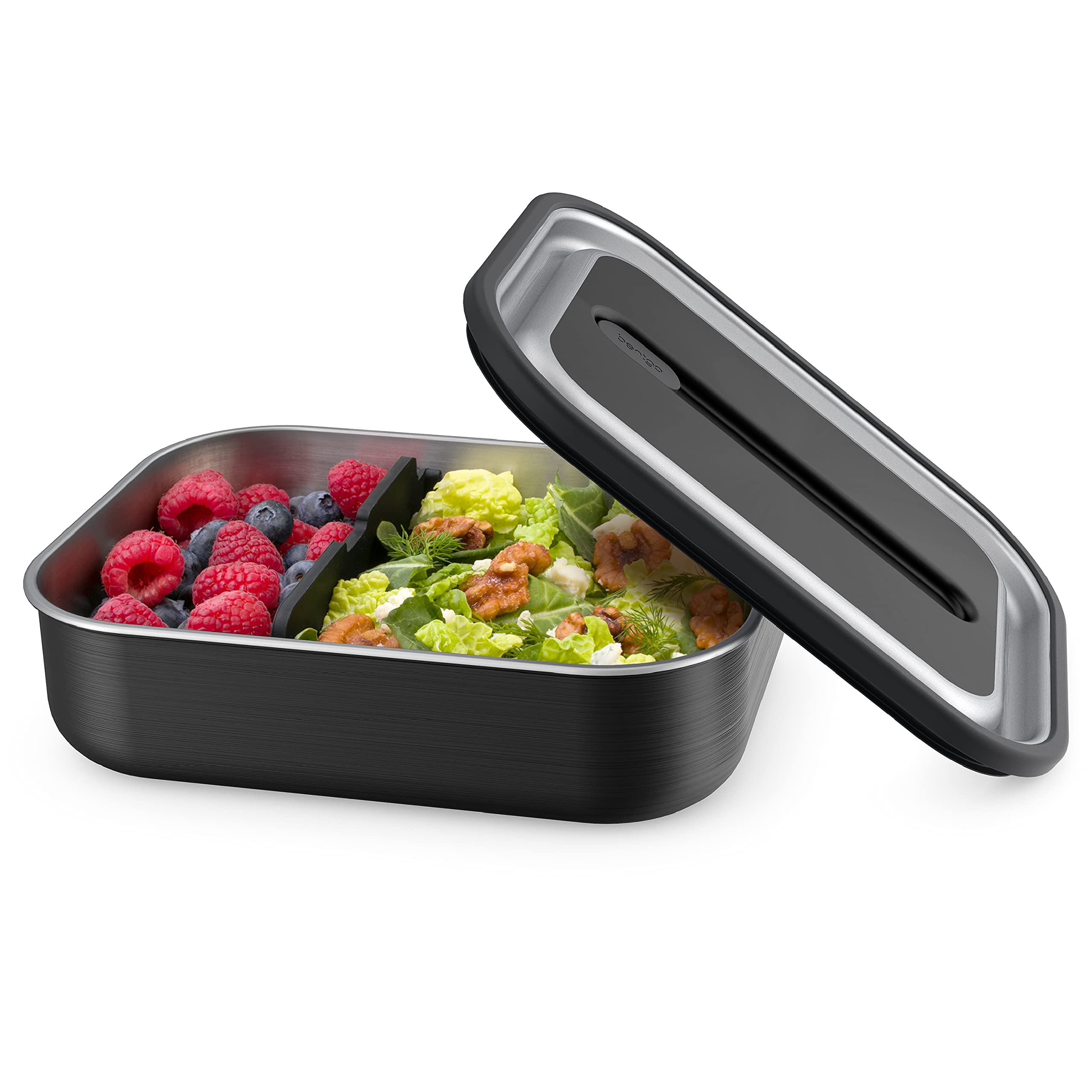 Bentgo® MicroSteel® Leak-Proof Lunch Box - Microwave-Safe, Oven-Safe, Bento-Style Container with Removable Divider, Airtight Lid, Sustainable Design, Odor & Stain Resistant (Carbon Black)