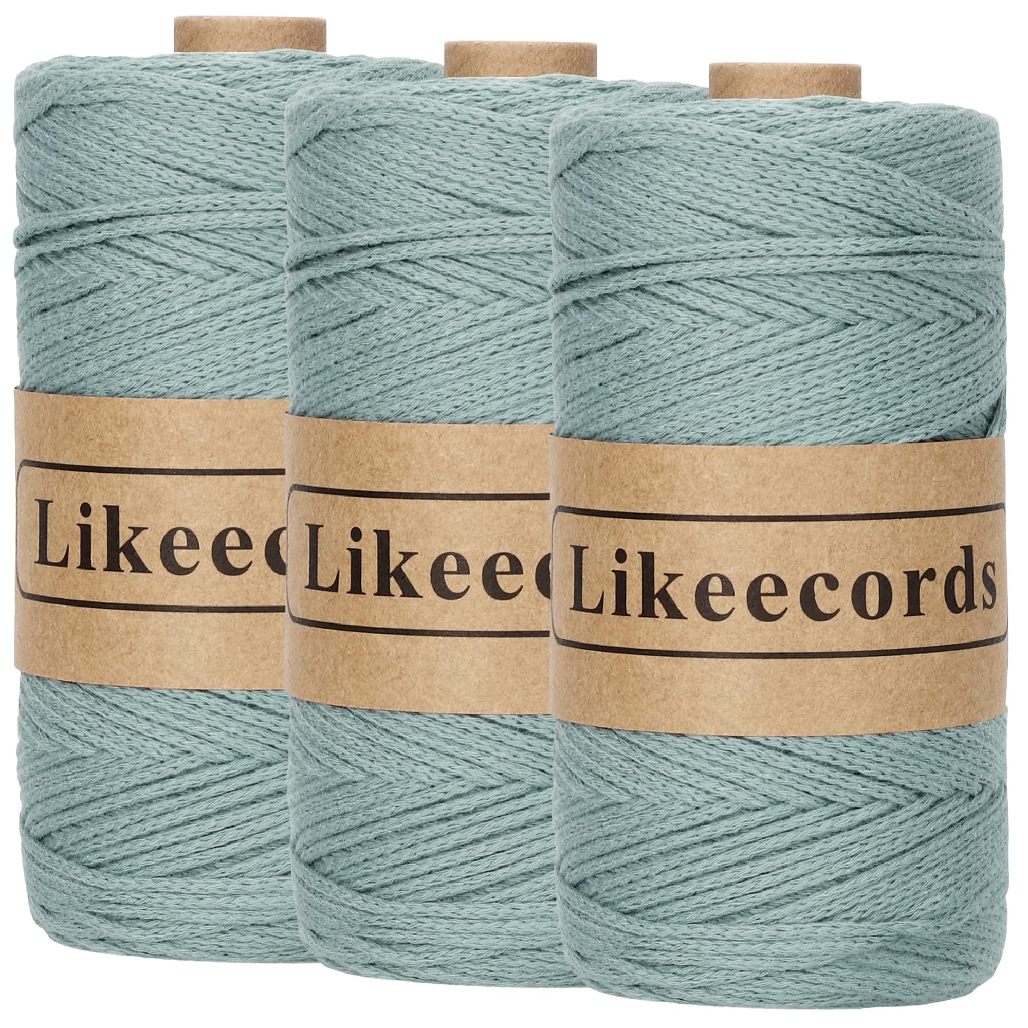 Likeecords 100% Cotton Crochet Yarn for Bag,3 Rolls/Pack 2mm x 510m,Macrame Cord,Chunky Yarn for Crocheting Handbag, Purse,Blankets Crafts Projects (Grayish Blue)