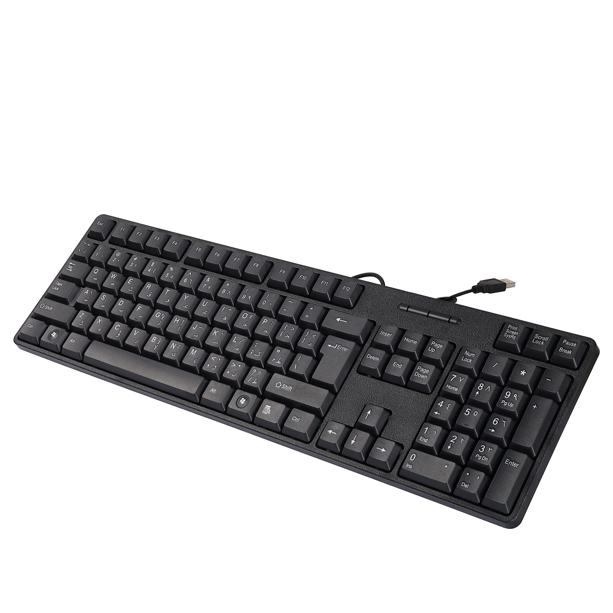 WEETOTUNG USB Wired Keyboard with Full Range of 107 Keys,USB Plug and Play,Arabic&English Layout Black For PC/Laptop