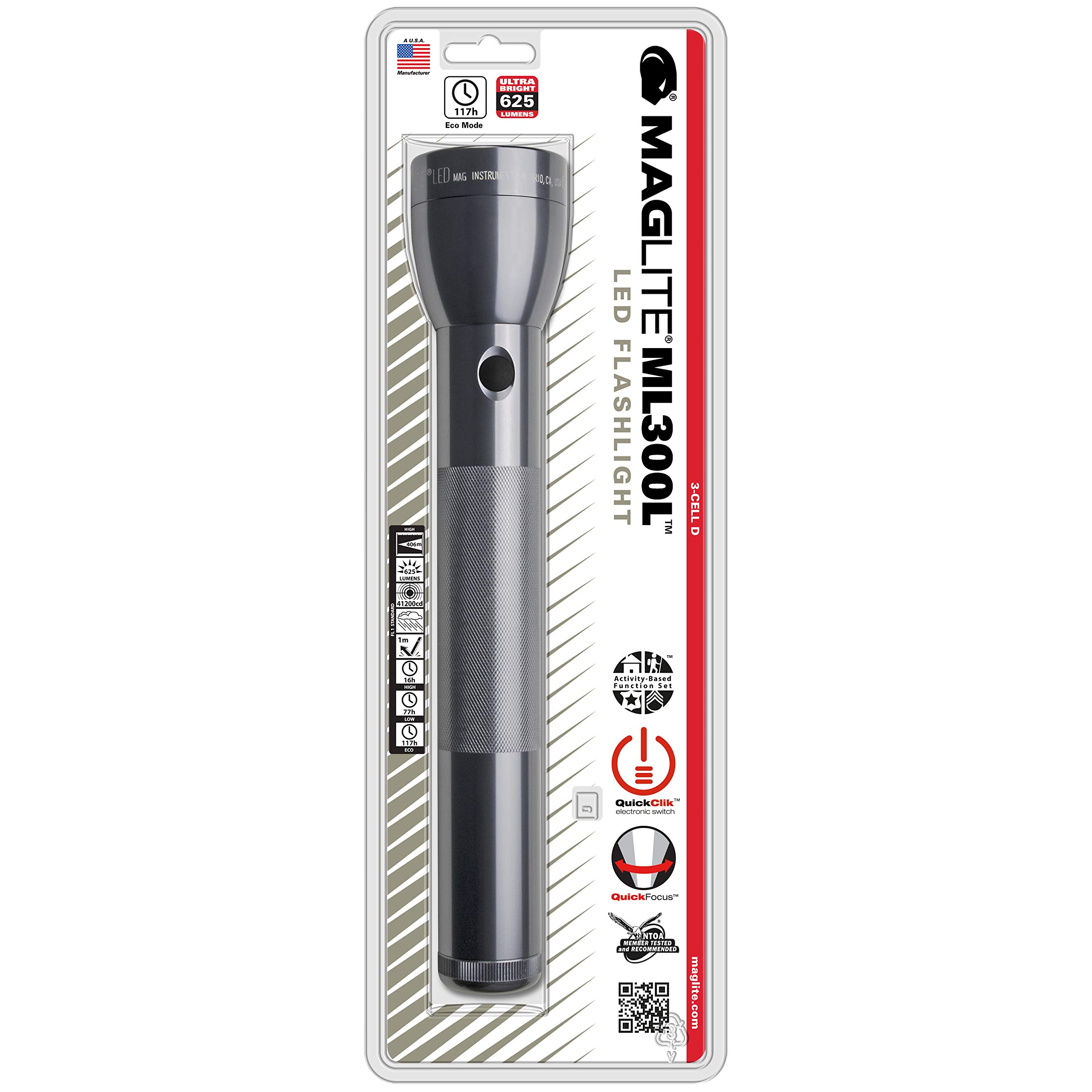 MagLiteST33096L Maglite ML300L LED 3-Cell D Flashlight, Gray