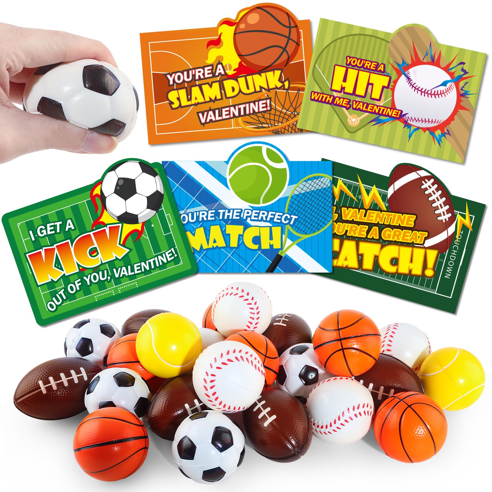 Valentines Cards for Kids Classroom, 30Pcs Valentines Greeting Cards with Sports Balls, Valentine Party Favor Valentine Gift for Boys Girls, Sports Valentine Cards for Classroom Exchange School Prizes