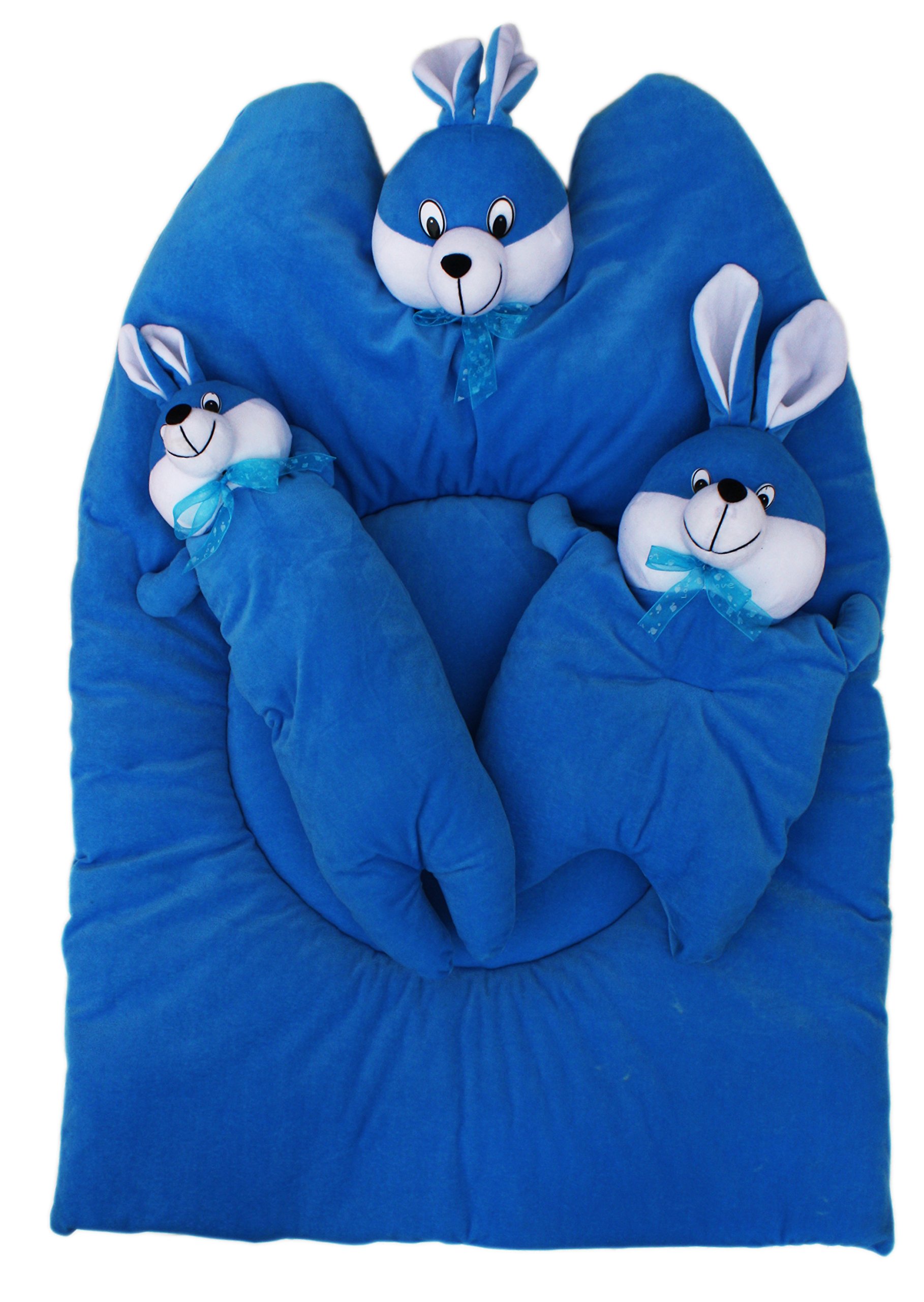 AMARDEEP Blue Bunny Mattress with Bolsters and Pillow 105 * 65 * 7 cms 0-1yr