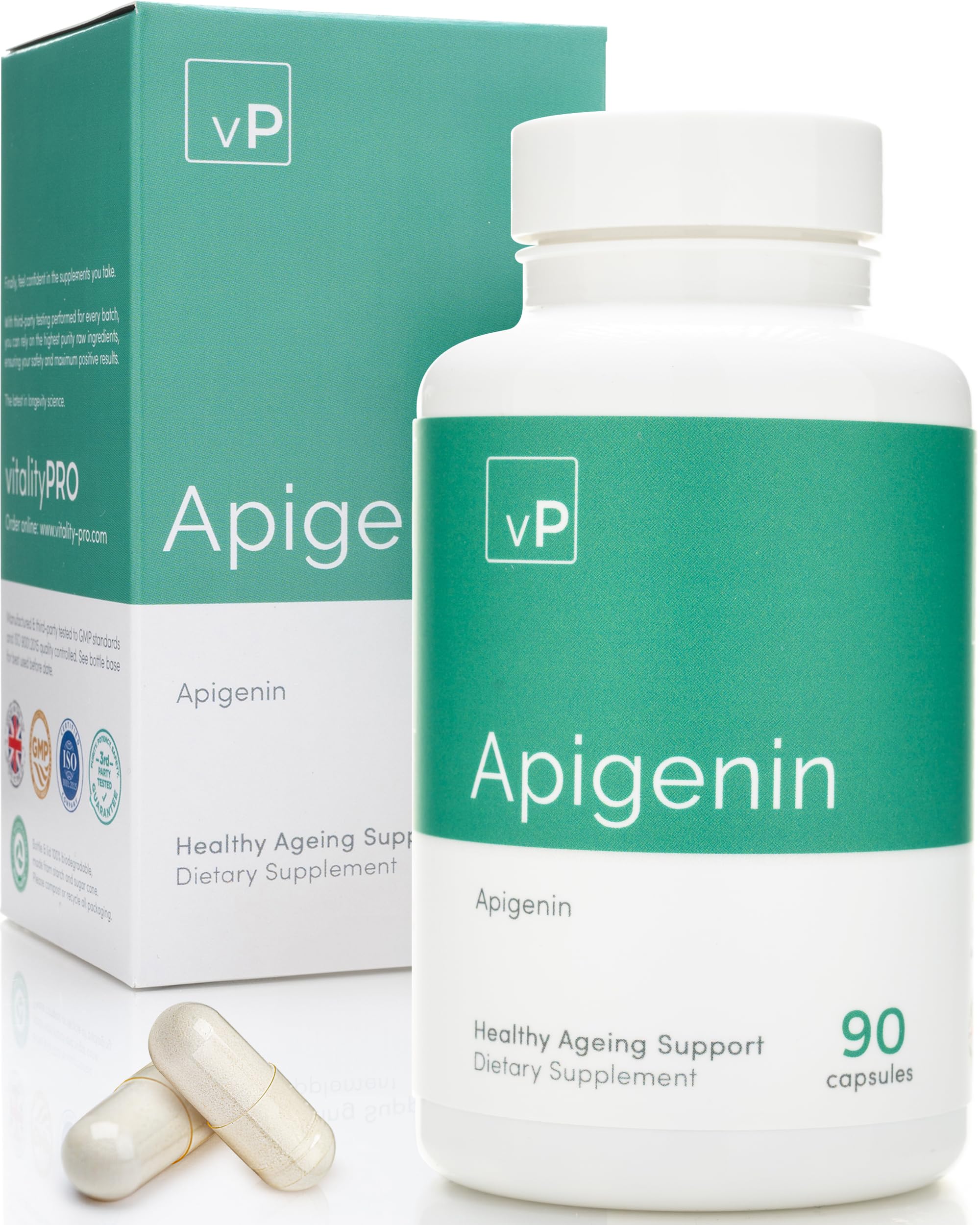 Apigenin Sleep Supplement, 90 Capsules - Apigenin 100mg from Grapefruit Peel for Natural Sleep Aid, NAD Enhancement, & Immune Support - Vegan Dietary Supplements for Men & Women by Vitality PRO