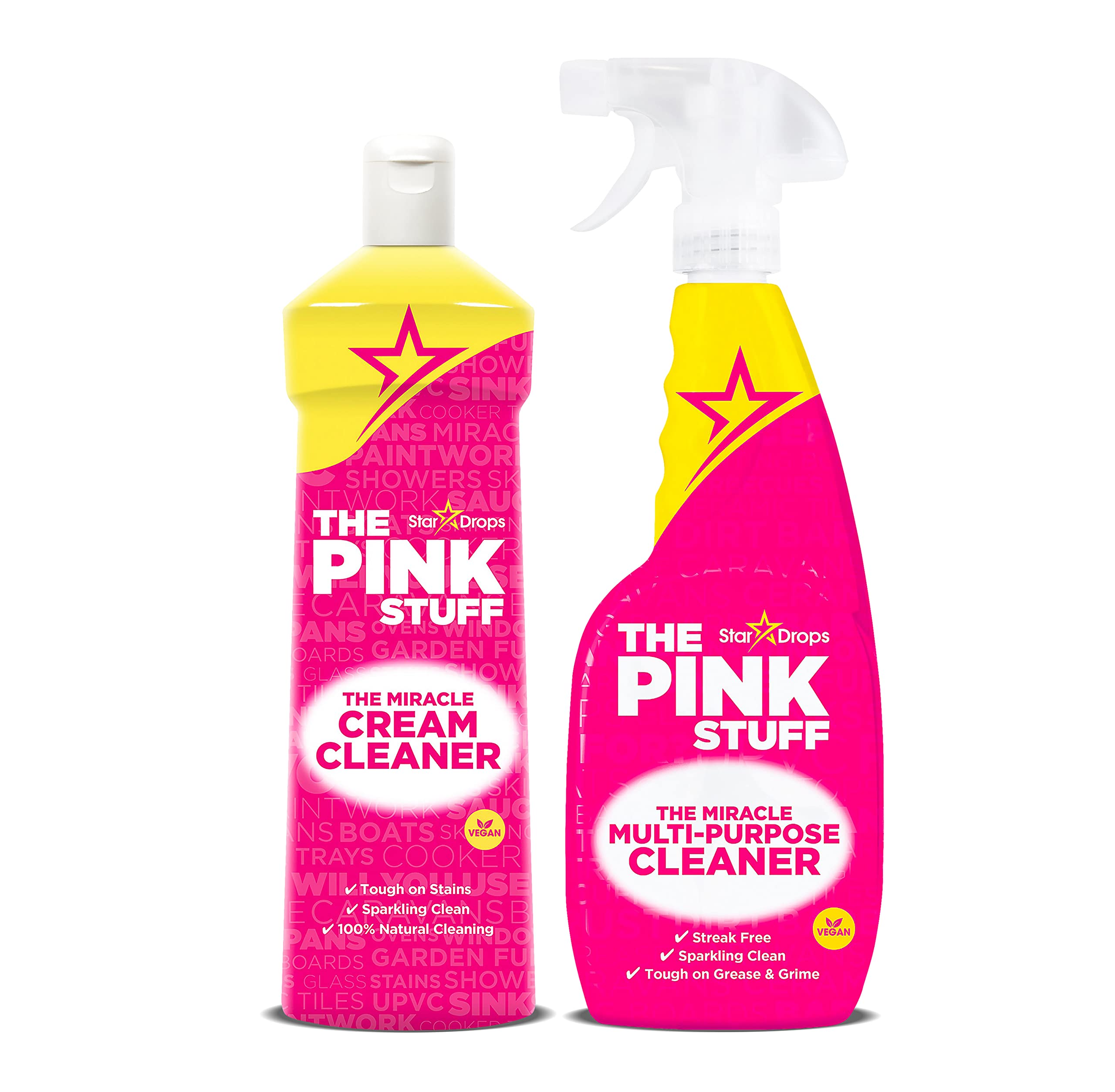 Stardrops The Pink Stuff Miracle Cleaning Bundle: Multi-Purpose Spray 750ml, Cream Cleaner 500ml