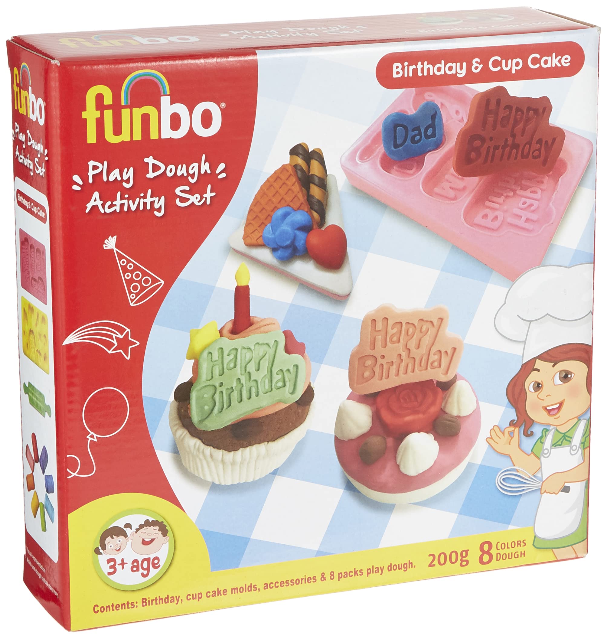 Funboplay dough activity set birthday and cupcake 200g+molds