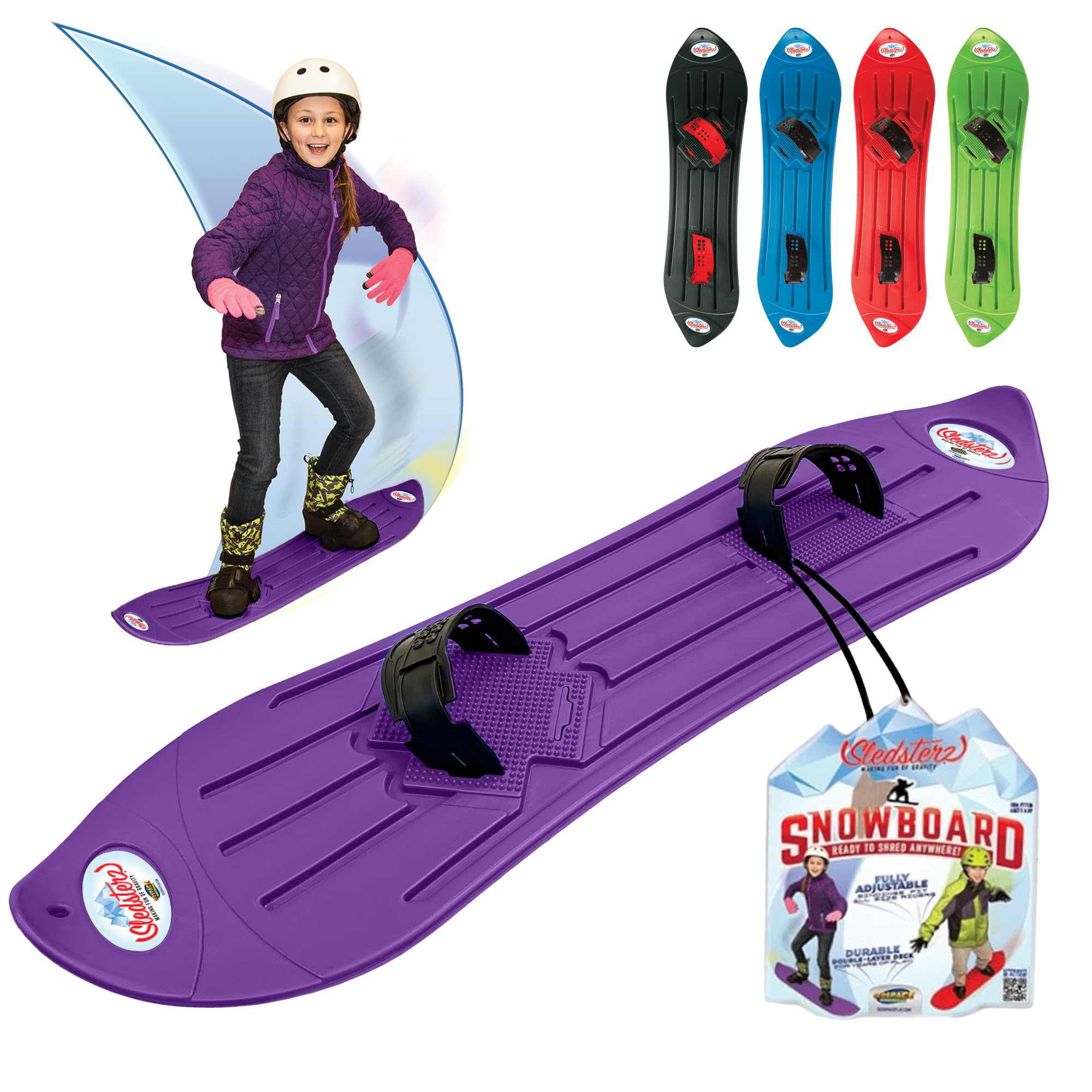 The Original Geospace Sledsterz Kids Beginner Snowboard for Winter Fun on Snow, with Adjustable Step-in Bindings; for Kids Between 4 to 12 Years Old