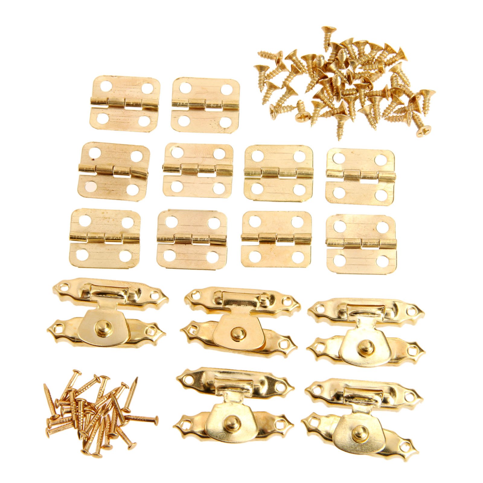 Dophee 5Pcs Gold Cabinet Latch Hasps Decorative with 10Pcs Retro Door Hinges