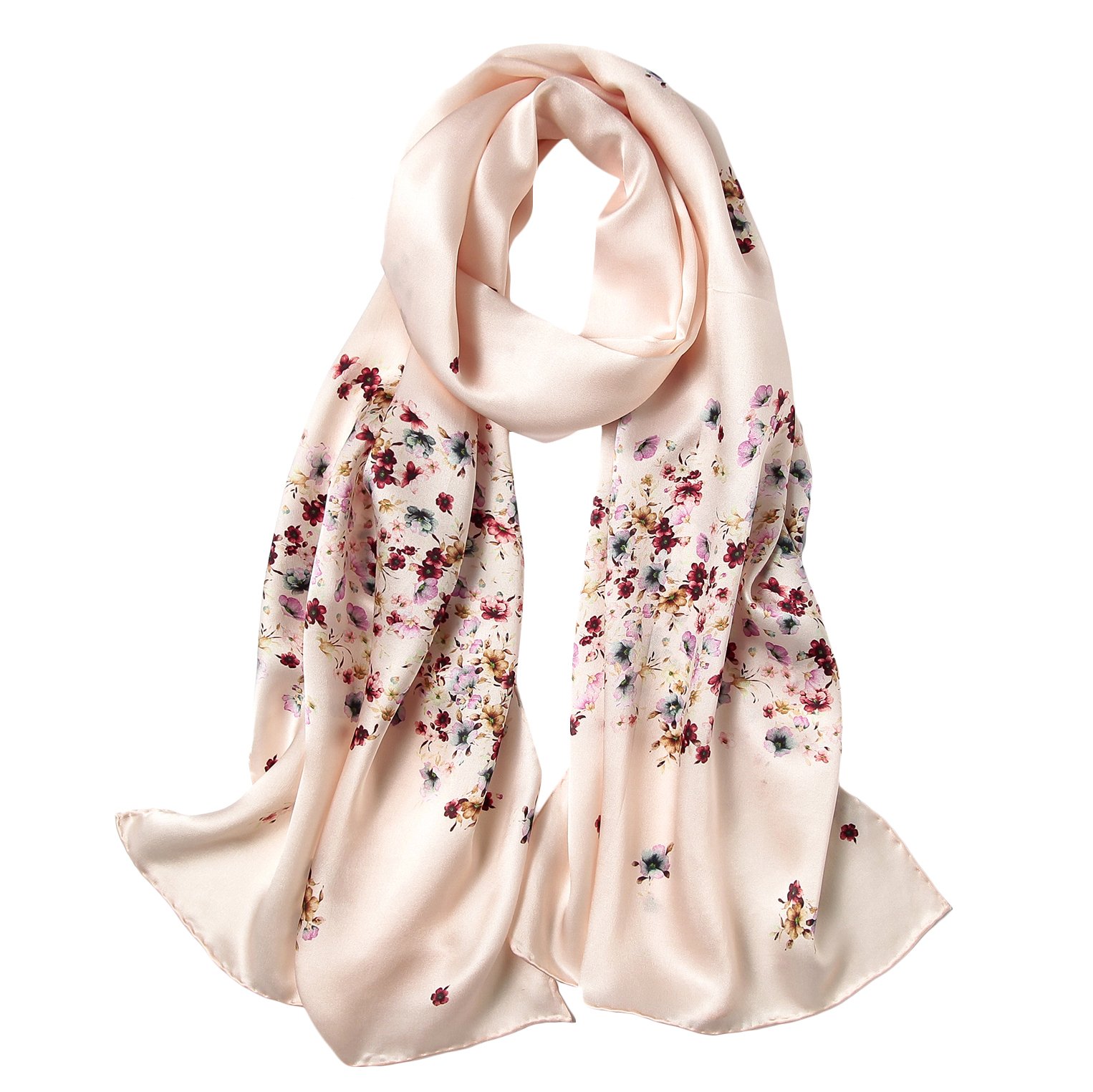 Women's Mulberry Silk Scarf Floral Print Satin Long Scarf Wrap Shawl