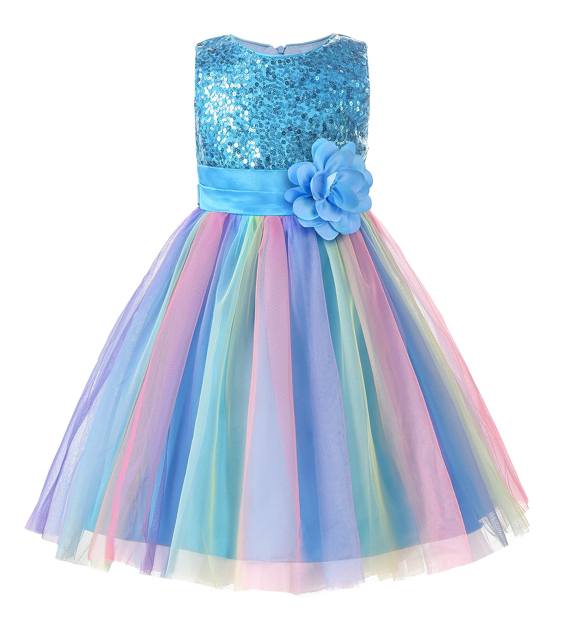 Little Girls Sequin Flower Dress Sleeveless Pageants Party Ball Gown