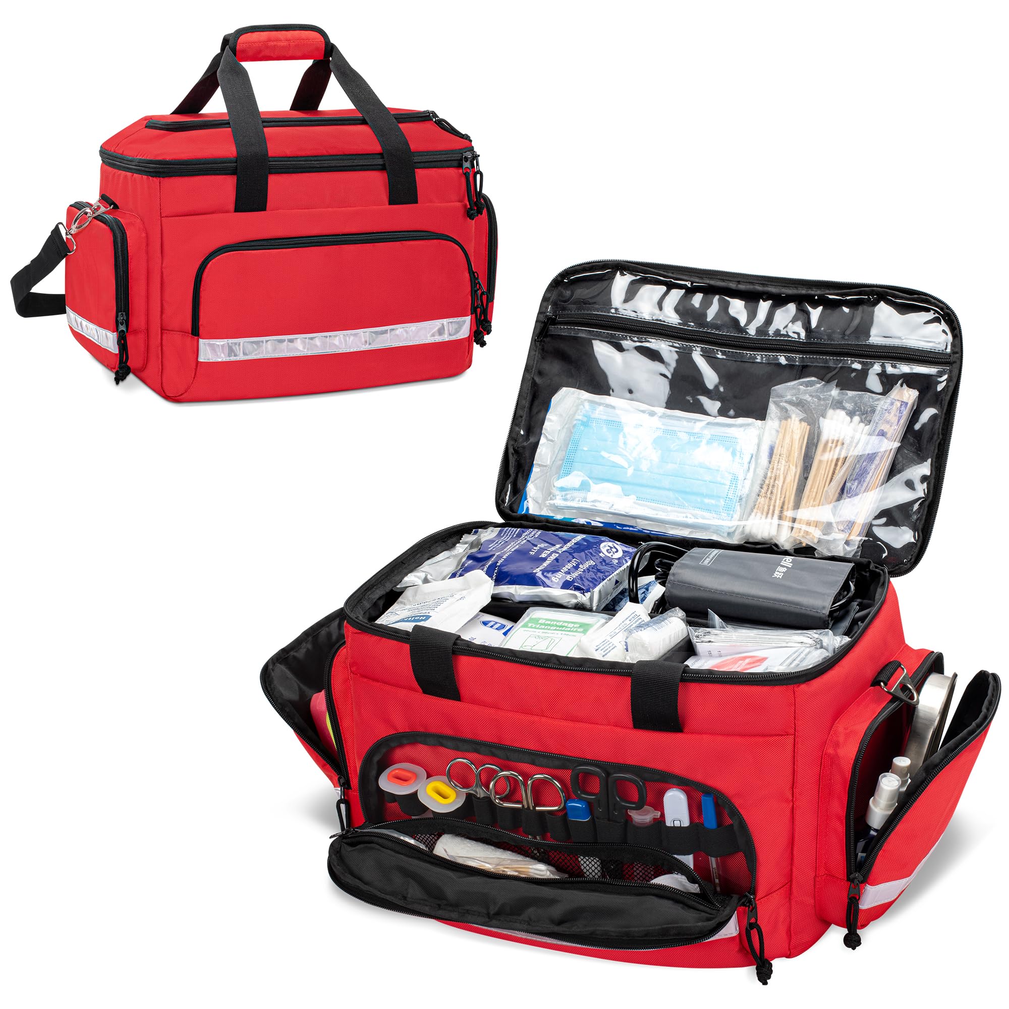 Damero Medical Trauma Bag, First Aid Bags Empty Medical Bag with Detachable Dividers, Ideal for Nurse, Physical Therapists, Doctors, Red (BAG ONLY)