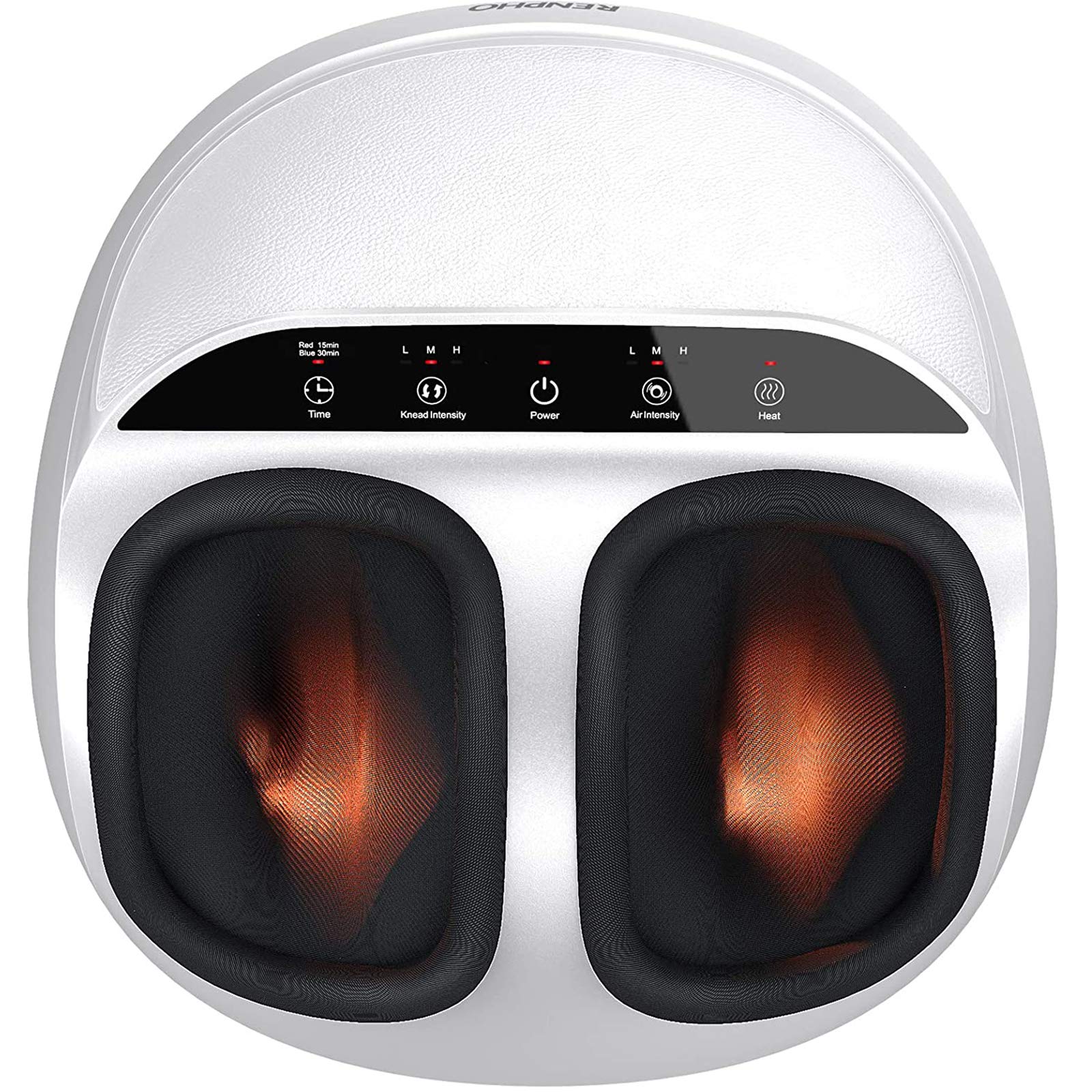 RENPHO Foot Massager Machine with Heat, Shiatsu Massager Deep Kneading, Air Compression - Panel Control (White)