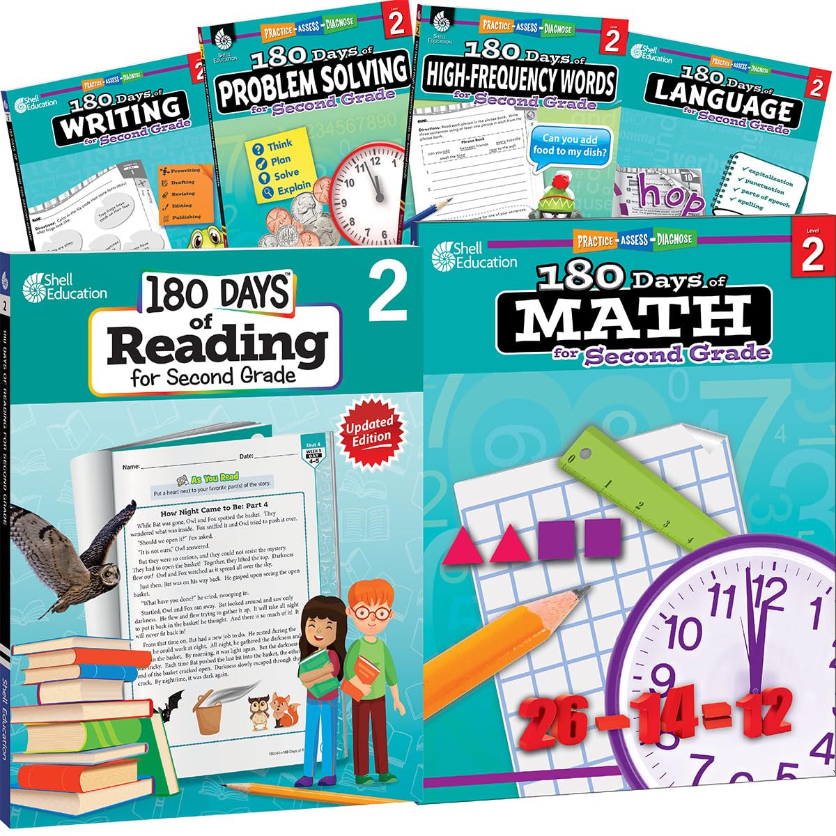 180 Days of Second Grade Practice, 2nd Grade Workbook Set for Kids Ages 6-8, Includes 6 Assorted Second Grade Workbooks to Practice Math, Reading, ... and Sight Word Skills (180 Days of Practice)