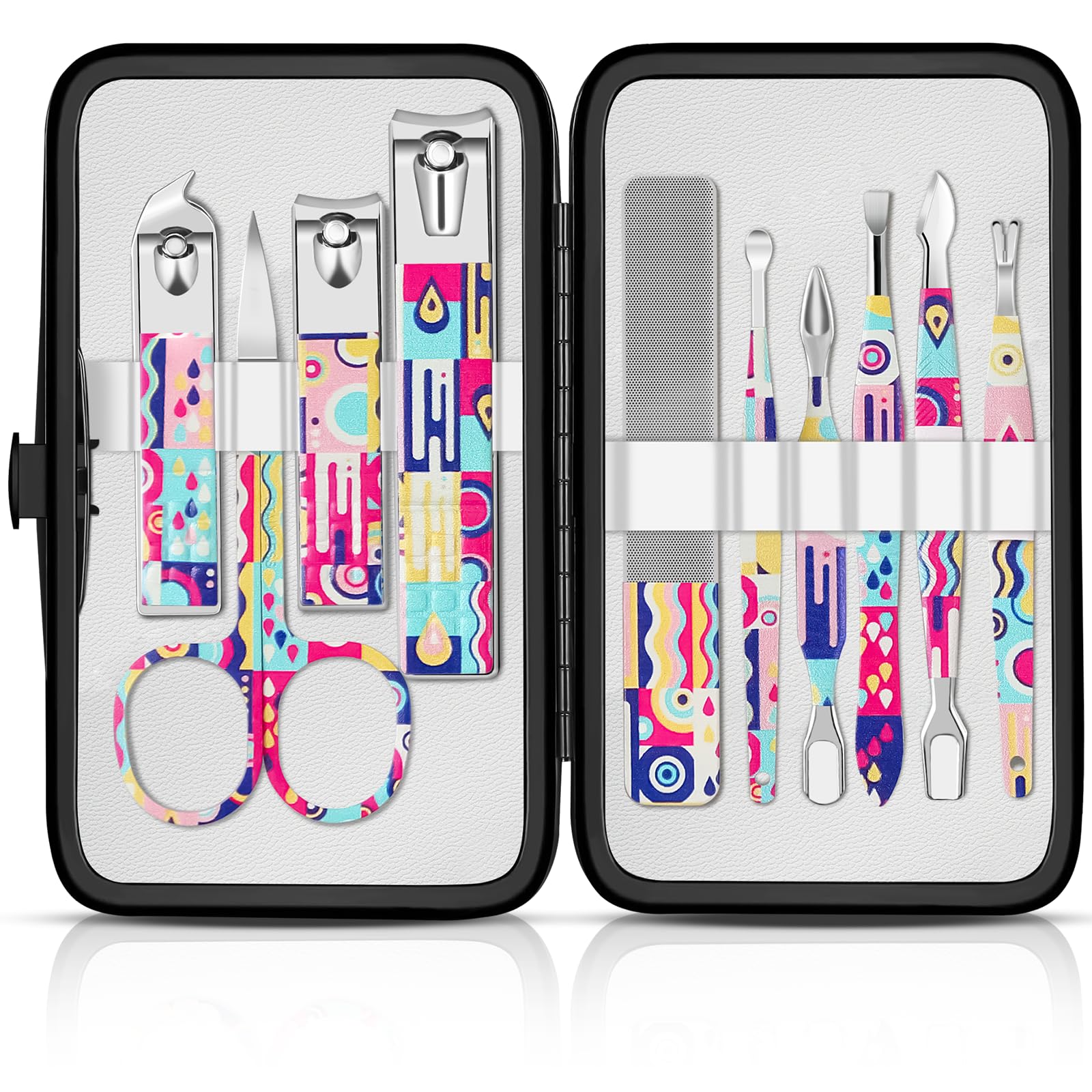 Manicure Set Nail Clippers Kit Professional Manicure Pedicure Care Tools 10pcs Stainless Steel Men Women Personal Care Grooming kit for Home Travel or Gift (Bohemian)