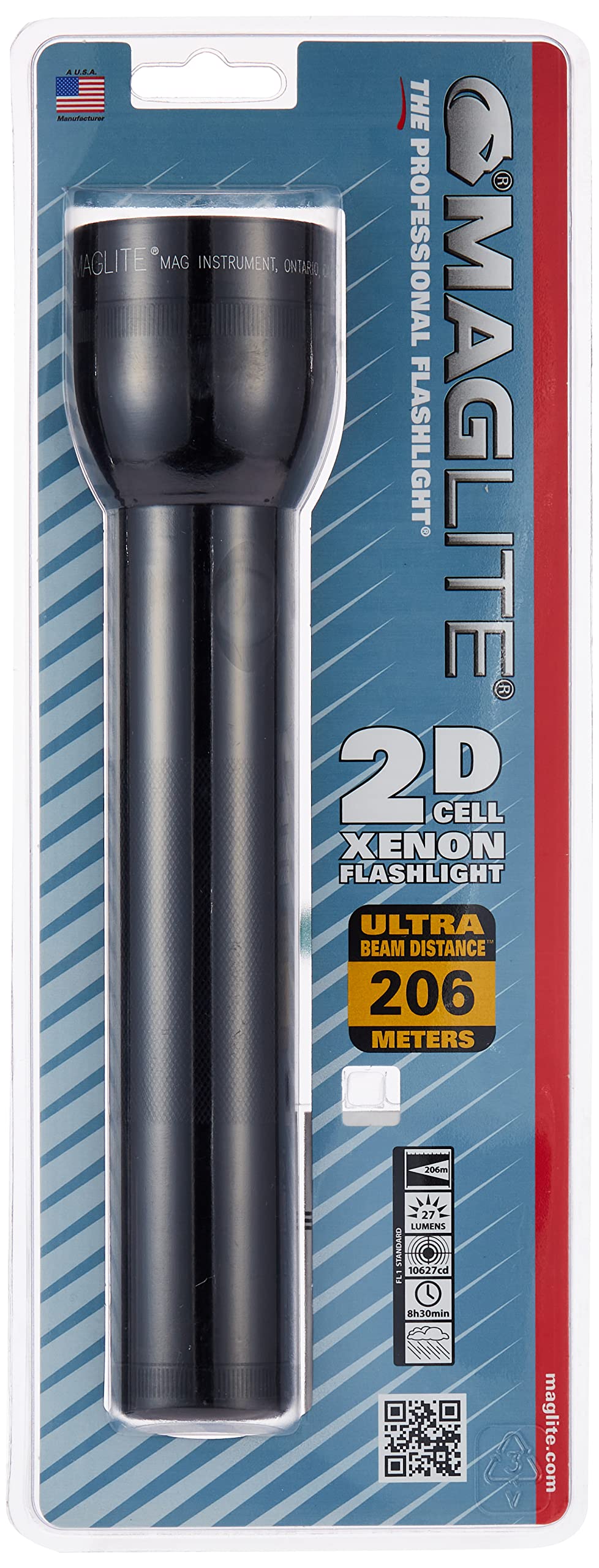 Maglite S2D016 2-Cell D Xenon Flashlight, Black