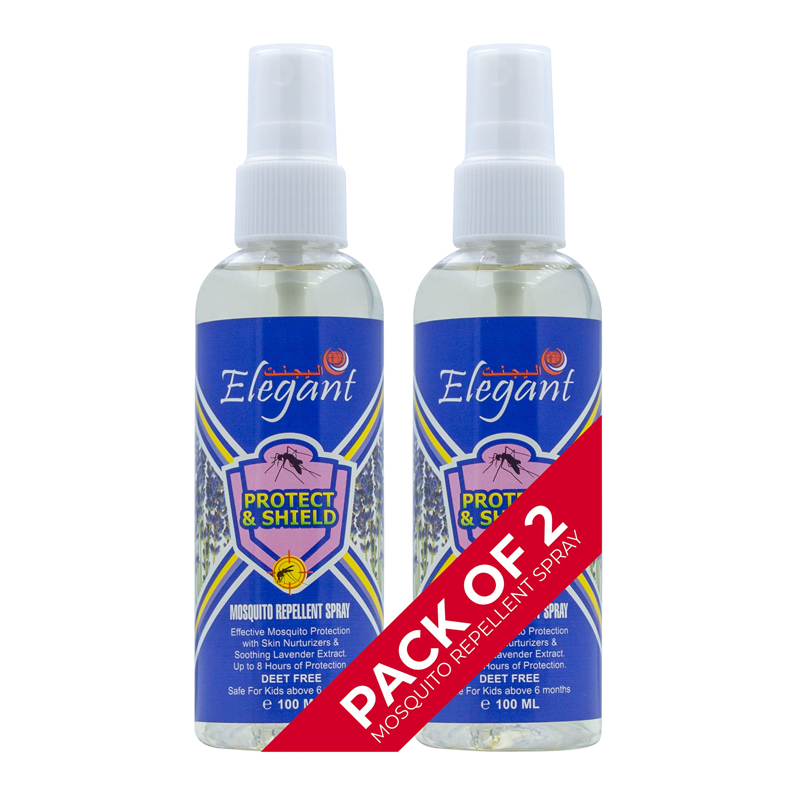 Elegant Mosquito & Tick Repellant Spray – 100ML – Pack of 2 – Soothing Lavender – Deet Free – Tick, Insect & Mosquito Repellant, 8H Protection, Protect & Shield Spray | DEET-Free Spray Safe for Kids*