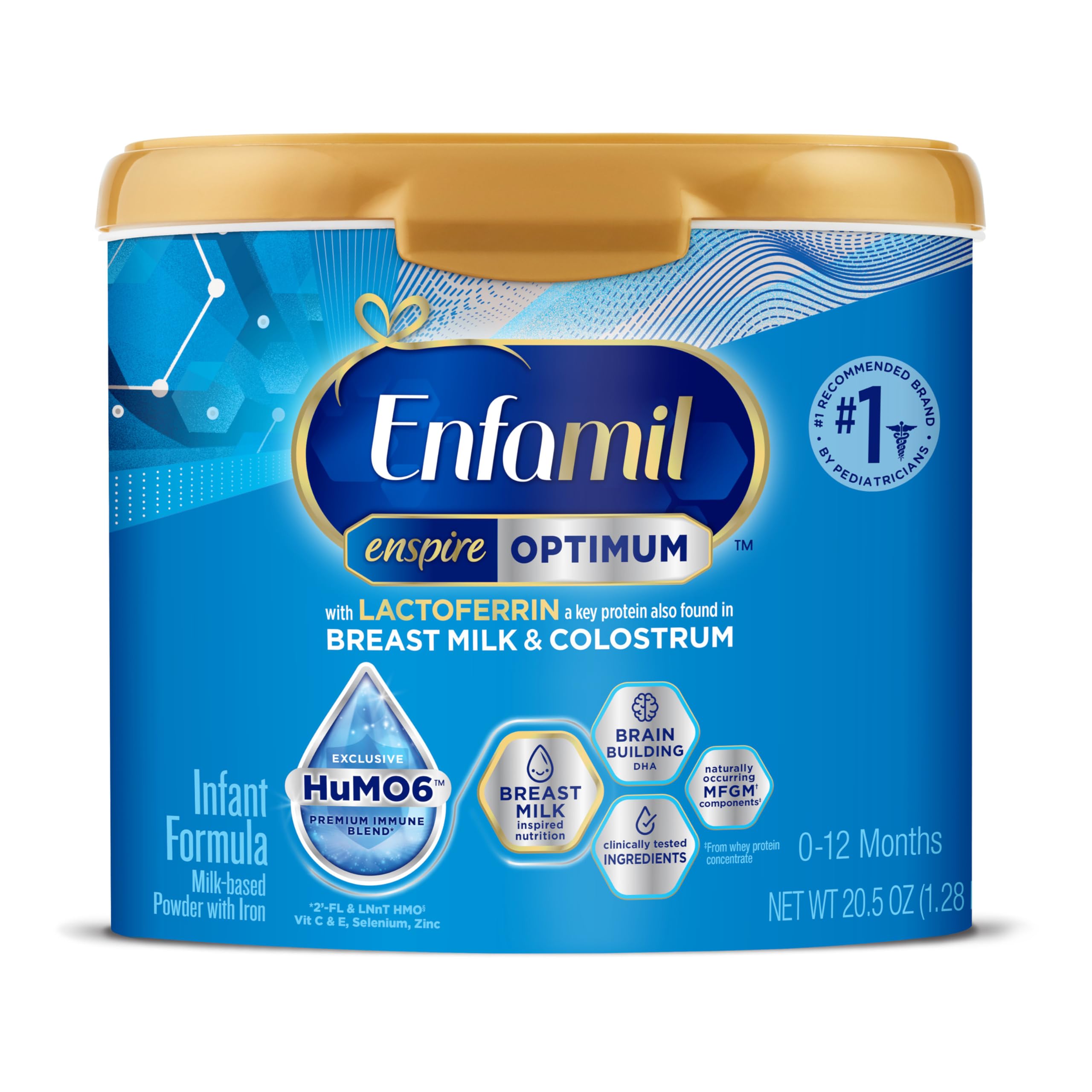 Enfamil Enspire Optimum Baby Formula, with Immune-Supporting Lactoferrin, Our Closest Formula to Breast Milk, Brain Building DHA, Dual Prebiotics, Infant Formula Powder, Baby Milk, 20.5 Oz