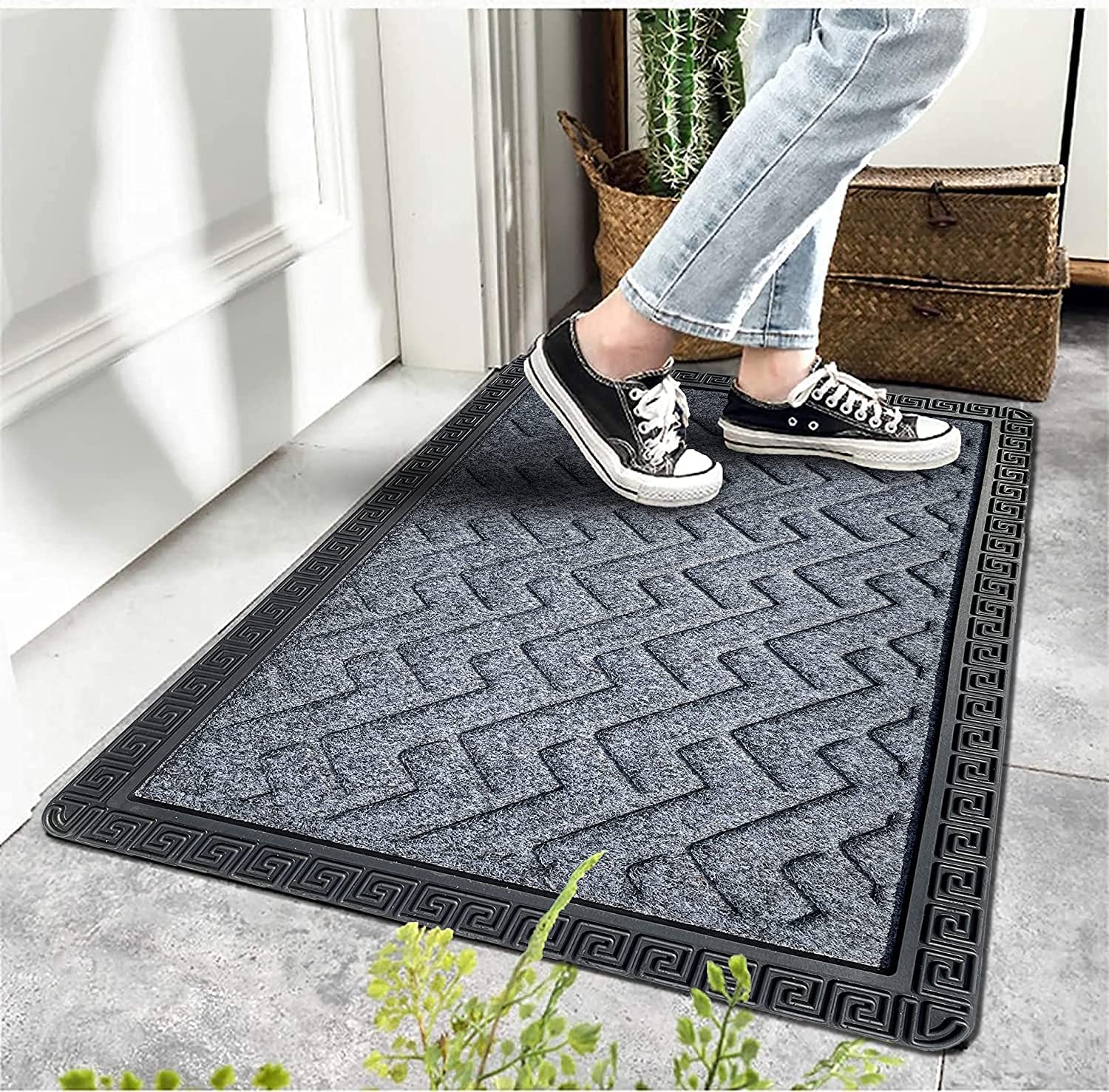 Amazelo Cart Door Mats For Home Entrance,Rectangular Mats Outside, Indoor Rubber Mat, Waterproof Bathmat Heavy Duty For Entry Areas Inside Door Mat Non-Slip Back Dirt Trapper (60X40 Cm, Grey)