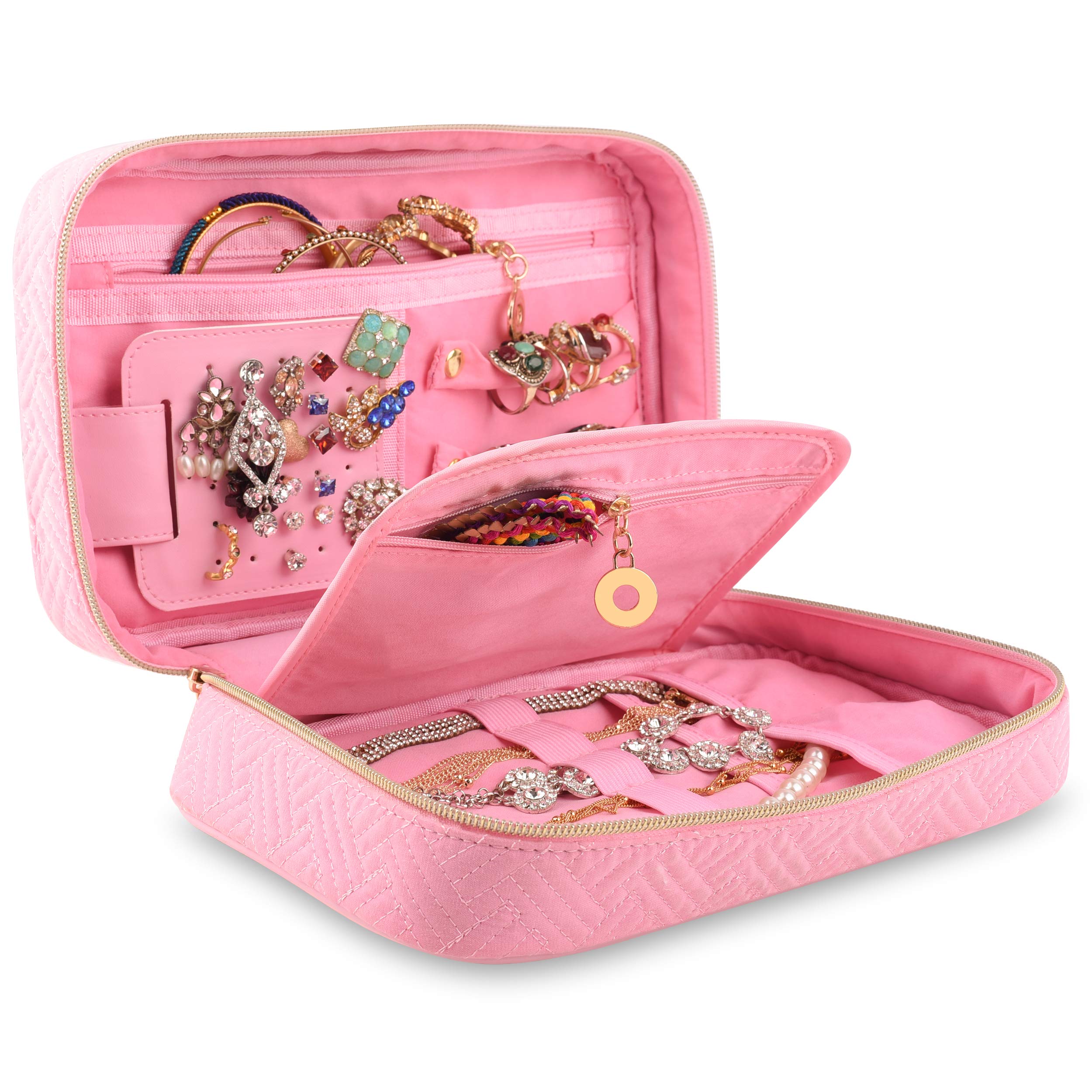 Dony Travel Jewelry Organizer Case Travel Jewelry Storage Bag for Necklace, Earrings, Rings, Bracelet, Pink