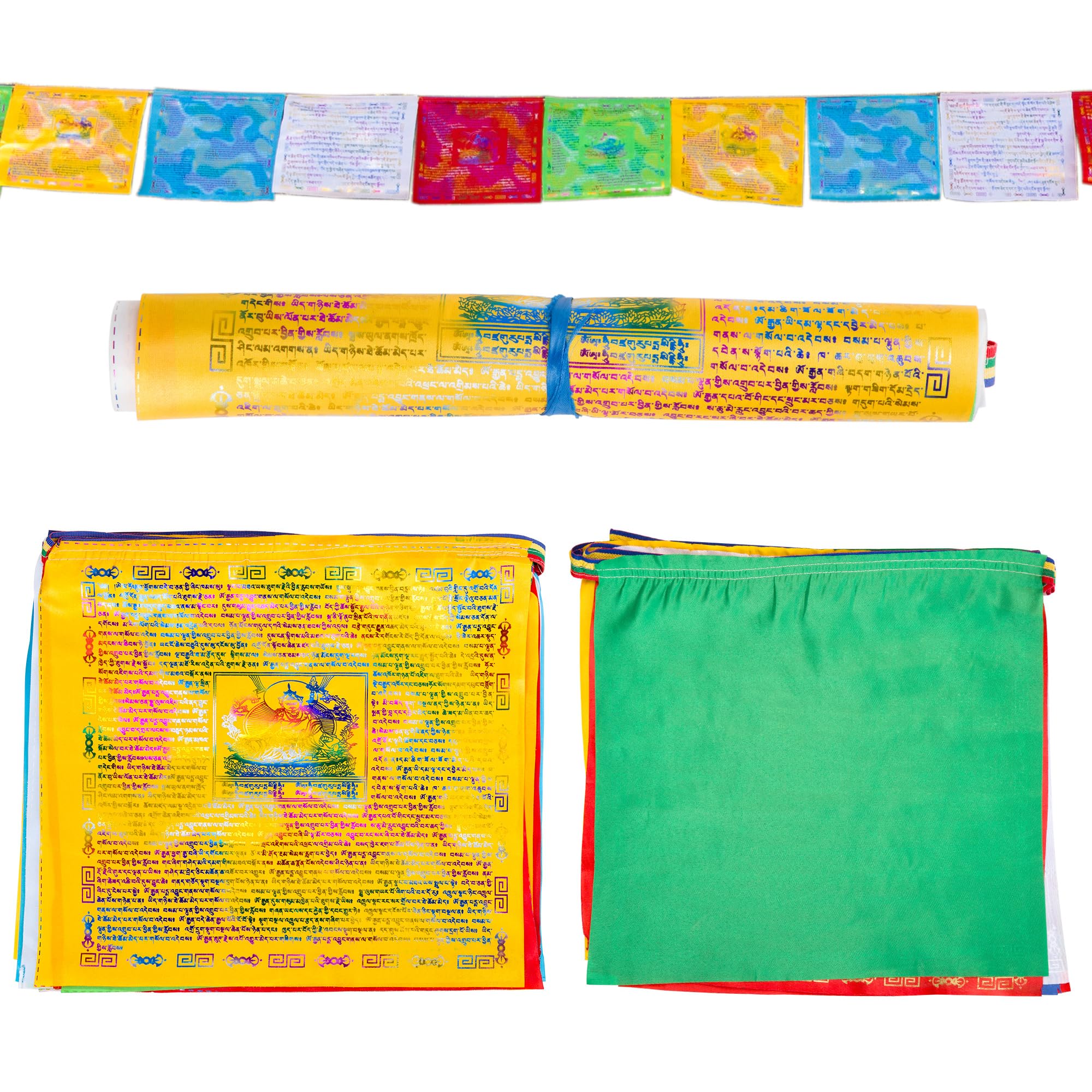 ZenBless Tibetan Prayer Flags Set - 20 Flags,13.7"x13.4"Blessed Buddha Flag Banners, Vibrant Colors Five-Colour Flag and with 10 Scripture Combinations for Outdoor Prayer flags, Home Wall Decor, Yoga