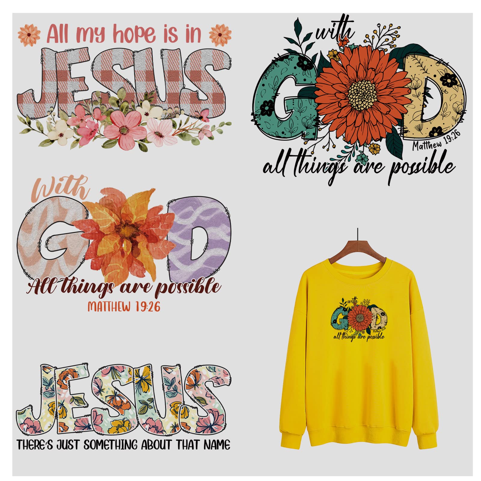 DIY Iron On Heat Press Stickers Decals for T-Shirts Jesus Iron on Patches for Clothing GOD Beauty Appliques Thermal Transfers t-Shirt Decals (AC-04-01)