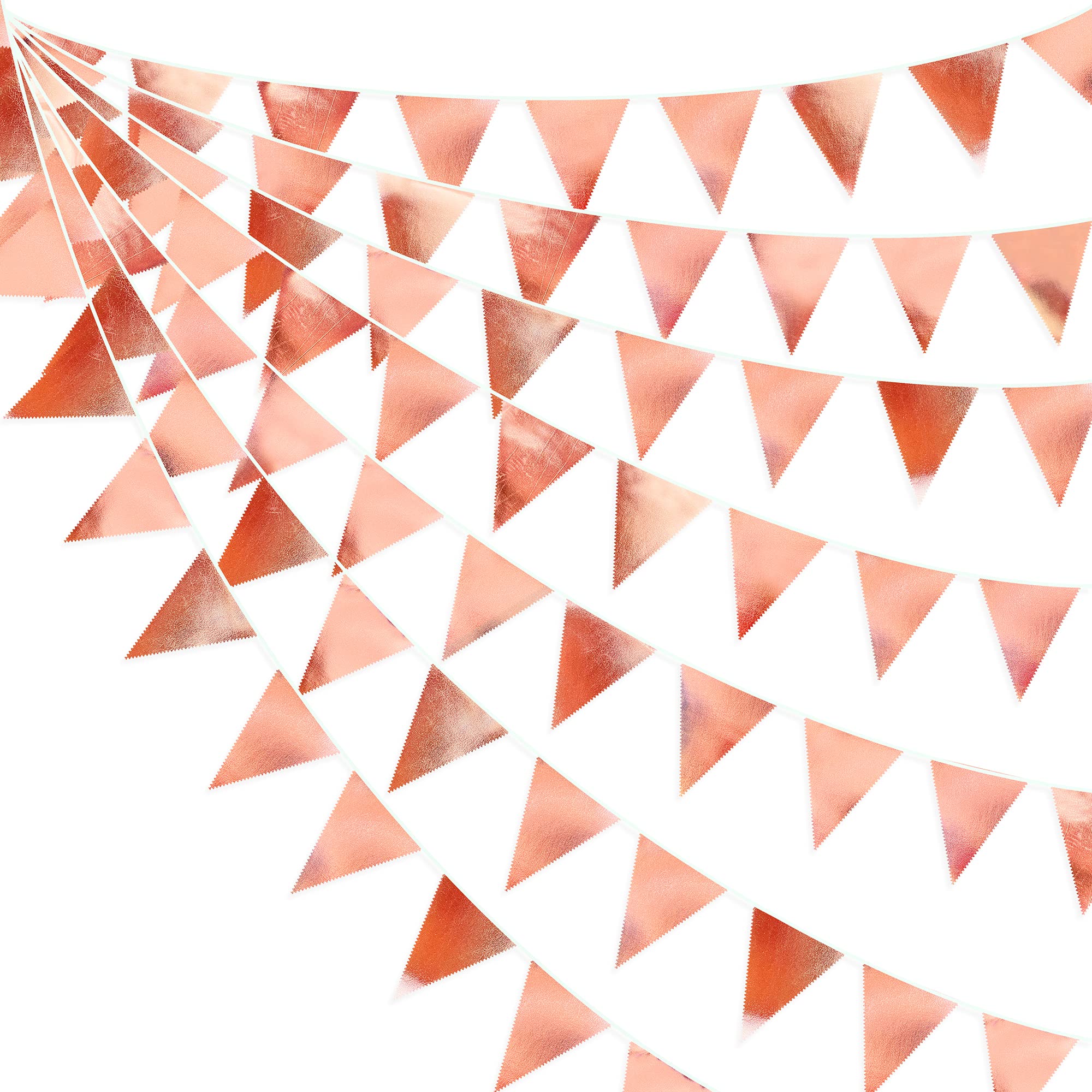 Rose Gold Party Decorations Metallic Fabric Triangle Pennant Banner Blush Pink Flag Bunting Garland for Wedding Birthday Anniversary Bridal Shower Engagement Graduation Hen Party Decorations Supplies