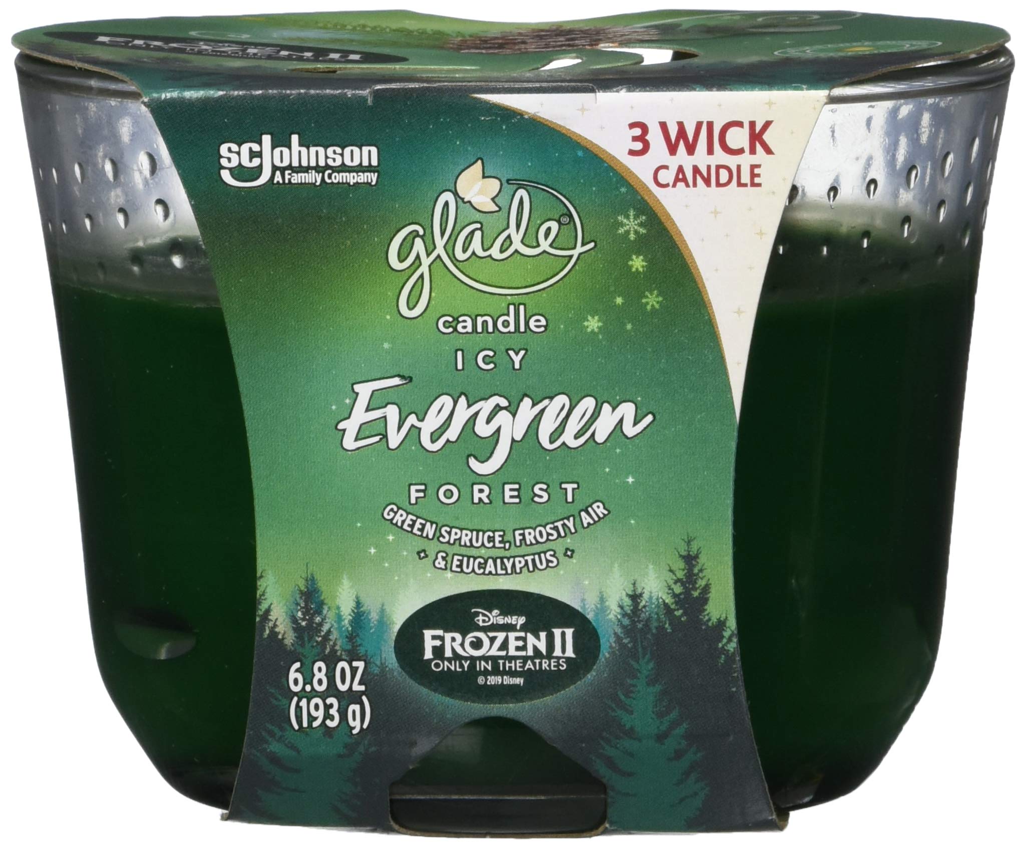 Glade 3-Wick Candle, ICY Evergreen Forest, Scented Oil Air Freshener Candle, 6.8 oz, Pack of 3