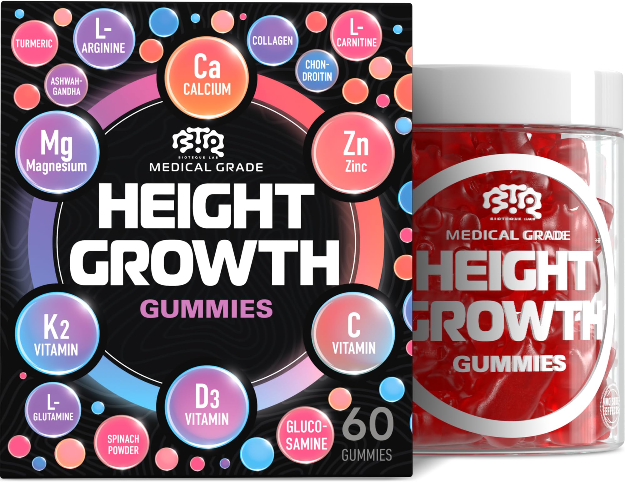 Height Growth Increase Gummies Vitamins, Grow Tall Supplement, Calcium, Magnesium, Zinc, Ashwagandha, Glucosamine Multivitamin for Teens, Kids, Adults