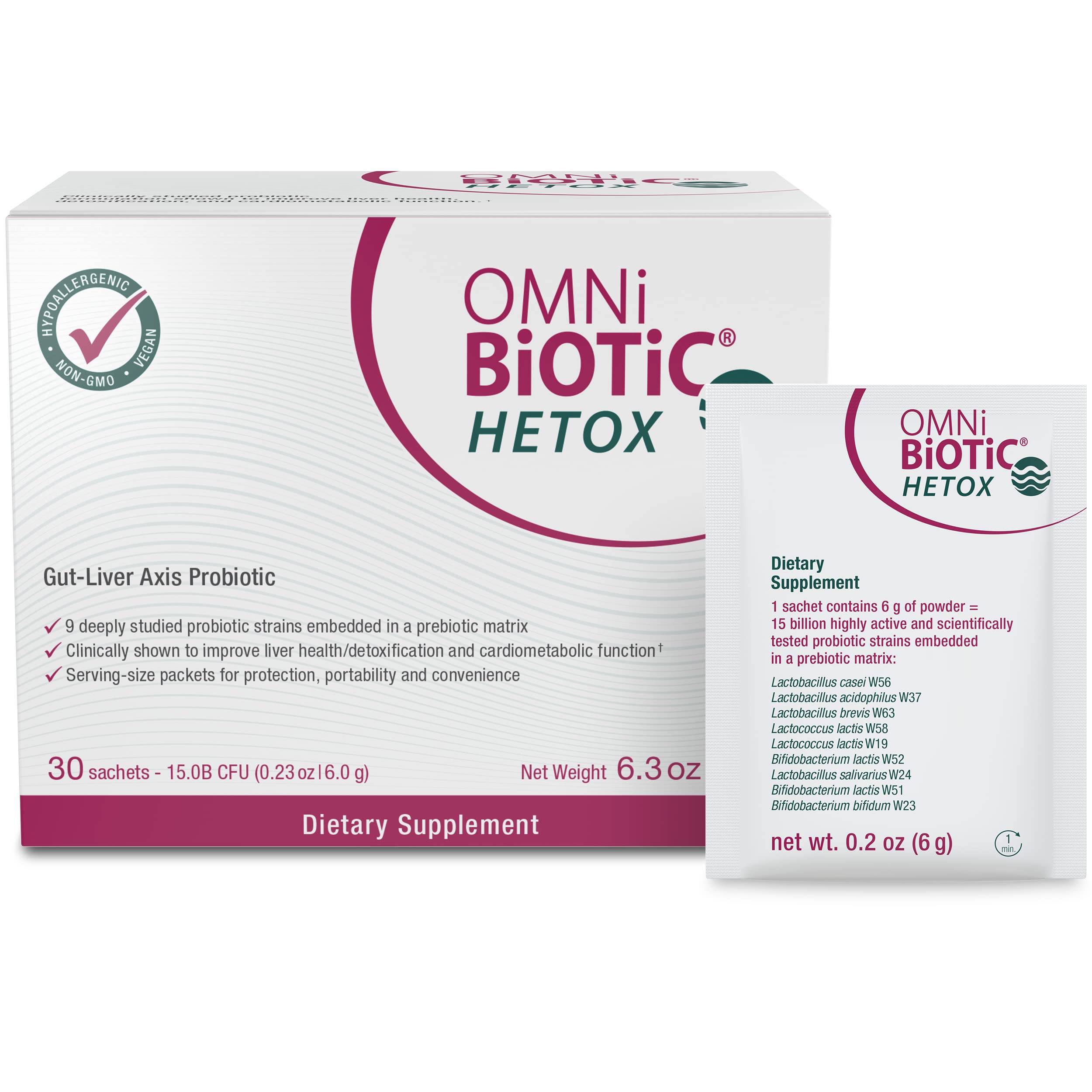 OMNi BiOTiC HETOX Probiotic Liver Detox - Bifidobacterium & Lactobacillus Probiotic Supplement - Hypoallergenic Gut-Liver Support - Non-GMO Detox Cleanse for Men and Women (30 Daily Packets)