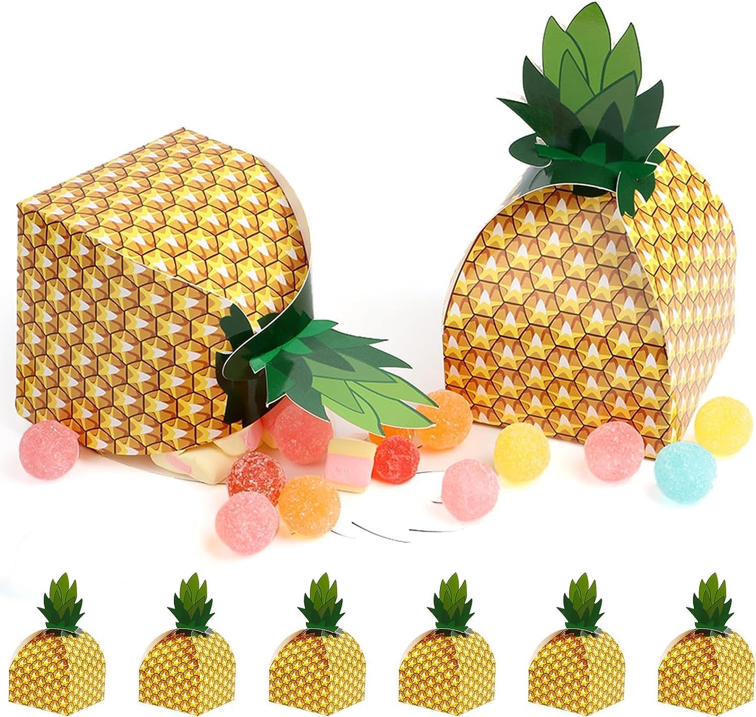 Pineapple Favor Boxes Small, 24pcs 3D Pineapple Gift Boxes for Tropical Hawaiian Themed Party Decorations, Goodie Boxes for Luau BBQ Summer Beach, Pool Birthday Fruit Candy Boxes Party Favors