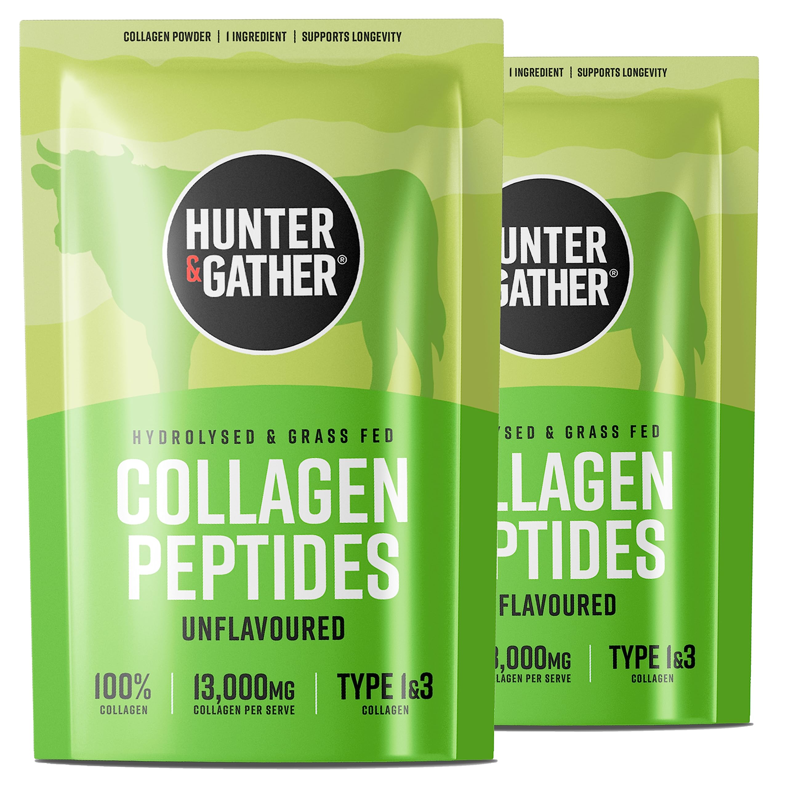 Hunter & GatherBovine Collagen Powder Twin Pack | Pure Unflavoured Premium Hydrolysed Bovine Collagen Peptides Powder for Hair Skin Nails Muscles | Collagen Supplements for Women and Men