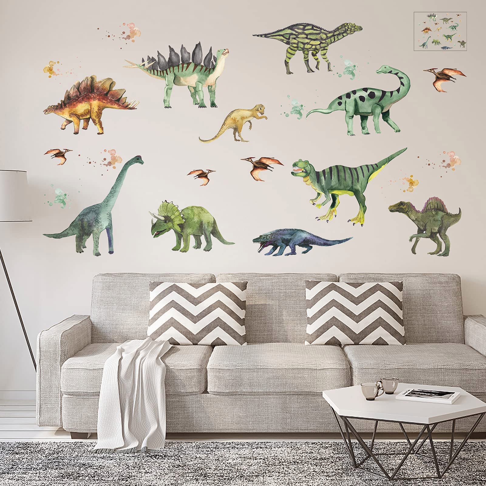 SYOSI Dinosaurs Wall Stickers, Colourful Forest Dinosaur Decals Kids Baby Wall Stickers Decals Peel and Stick Removable for Nursery Bedroom Living Room Art Murals Decorations