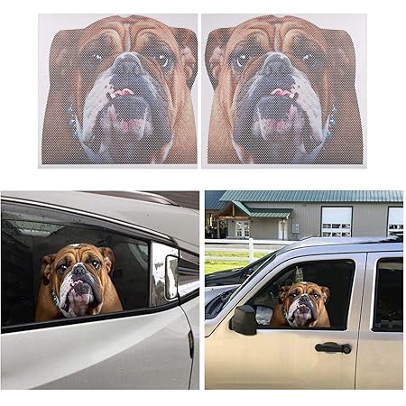 Bulldog Car Side Window Decal Vinyl Sticker Perforated Funny Car Window Decal Left and Right Side Window Cling, 11.81'' x 11.02''