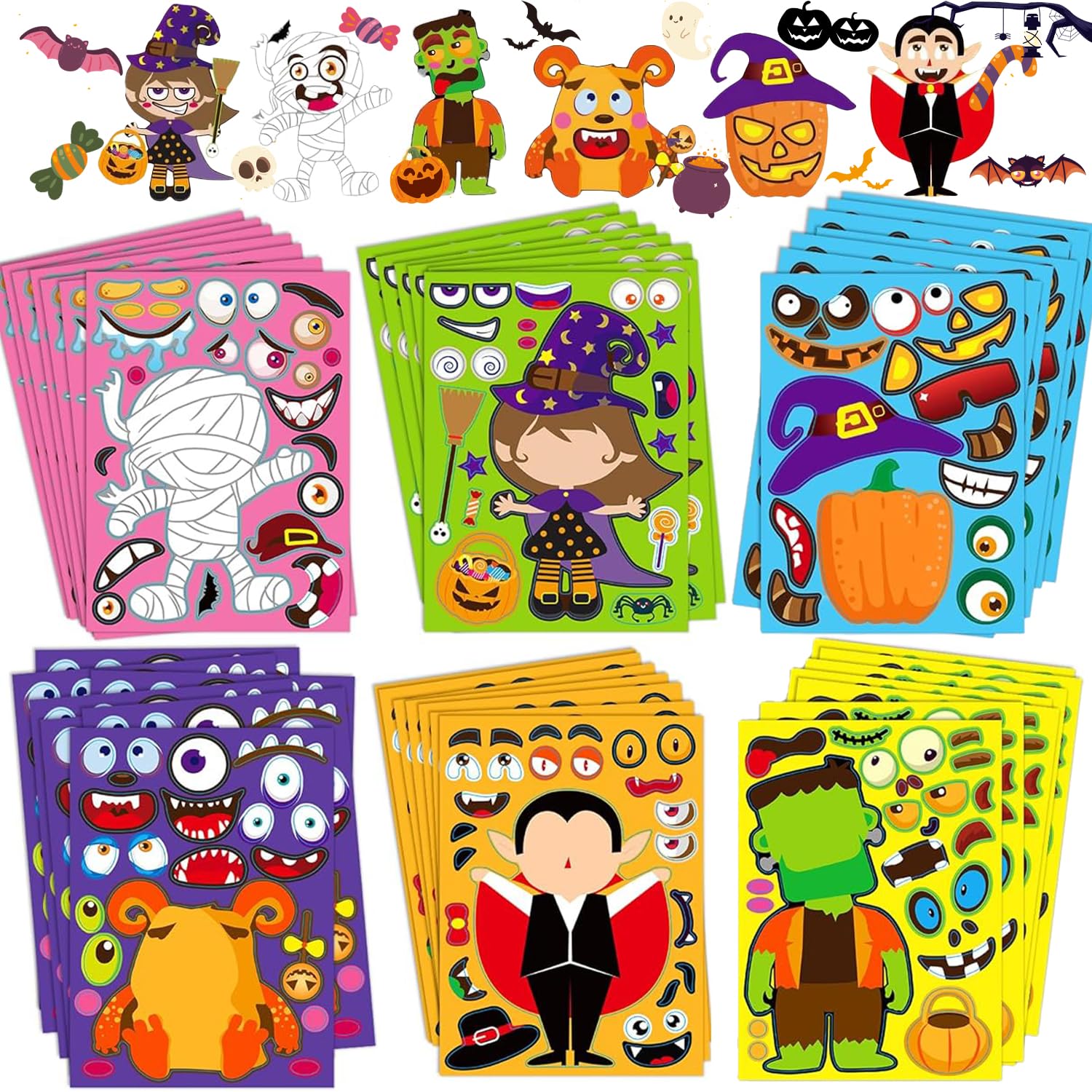 Masroo42 Sheets Halloween Party Favors Stickers for Kids, Halloween Crafts Make Your Own Halloween Stickers, Halloween Goodie Bag Fillers Toys Gifts Halloween Activities Games for Kids Party