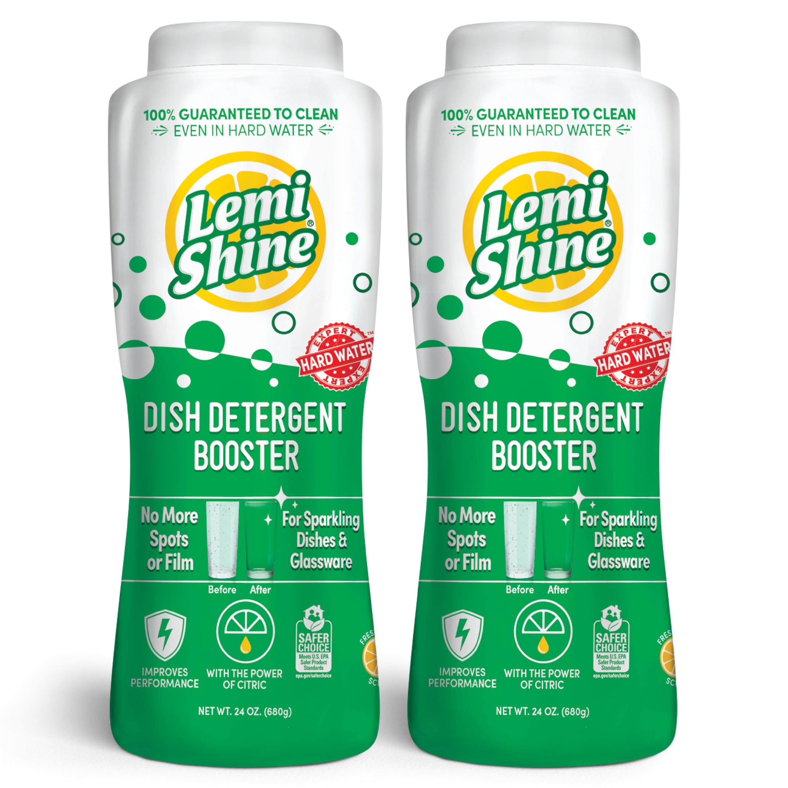 Lemi Shine Dish Detergent Booster, Hard Water Stain Remover, Multi-Use Citric Acid Cleaner 24 oz, Pack of 2