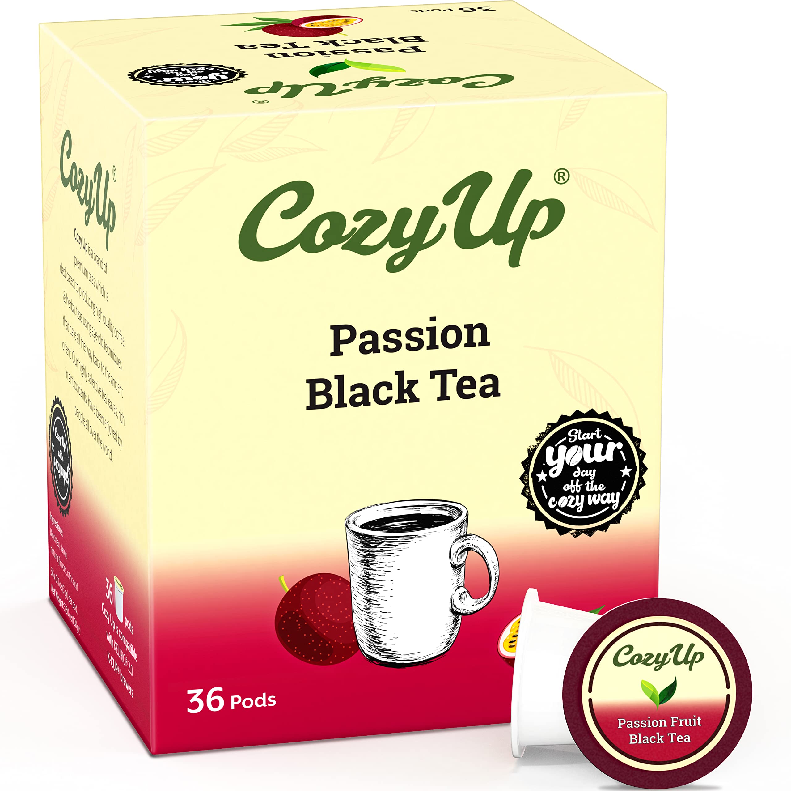 Cozy Up36-Count | Passion Fruit Black Tea Pods Compatible with Keurig K-Cup Brewers