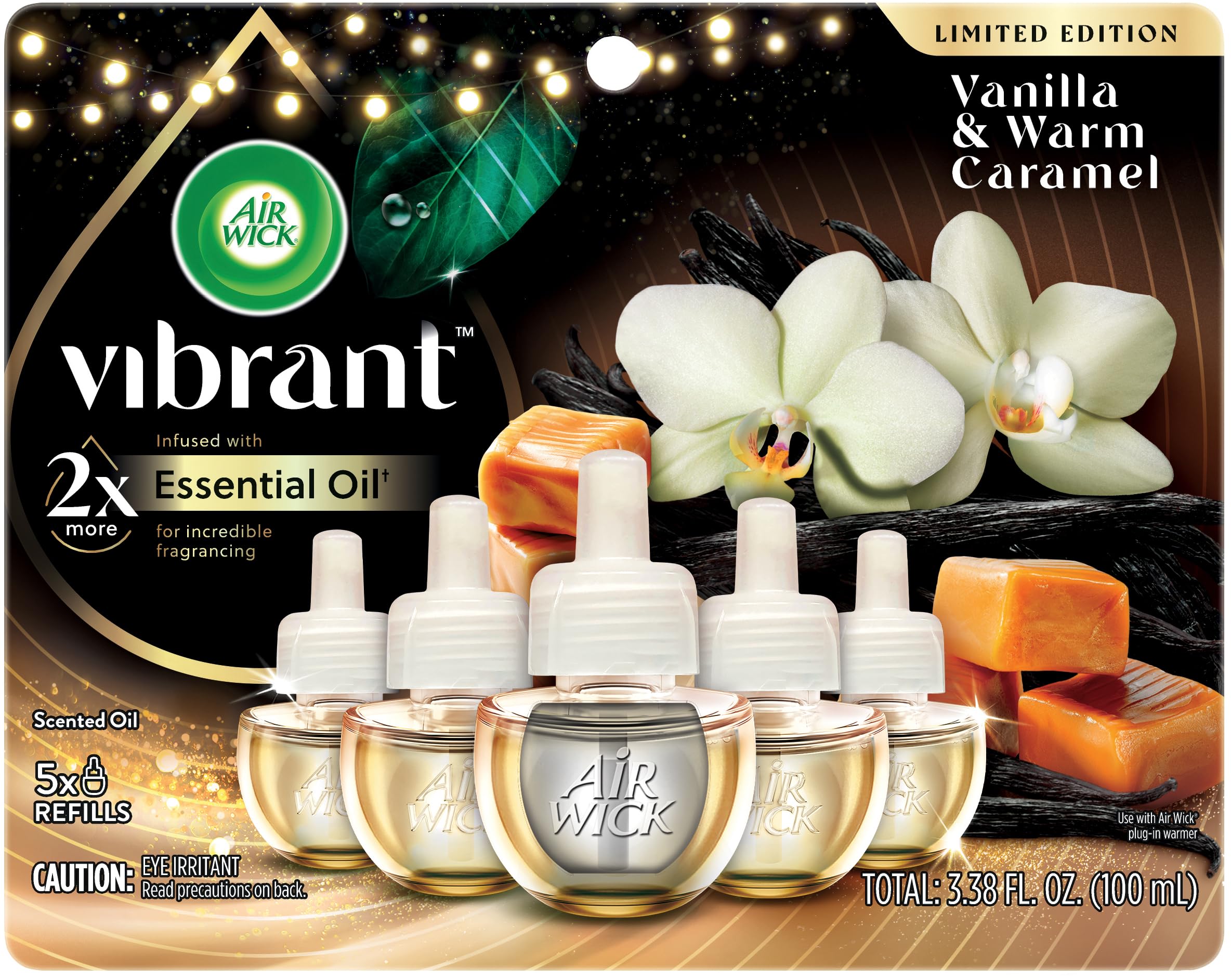 Air Wick Scented Oil - Vibrant Refill Vanilla & Warm Caramel, 5 Refills