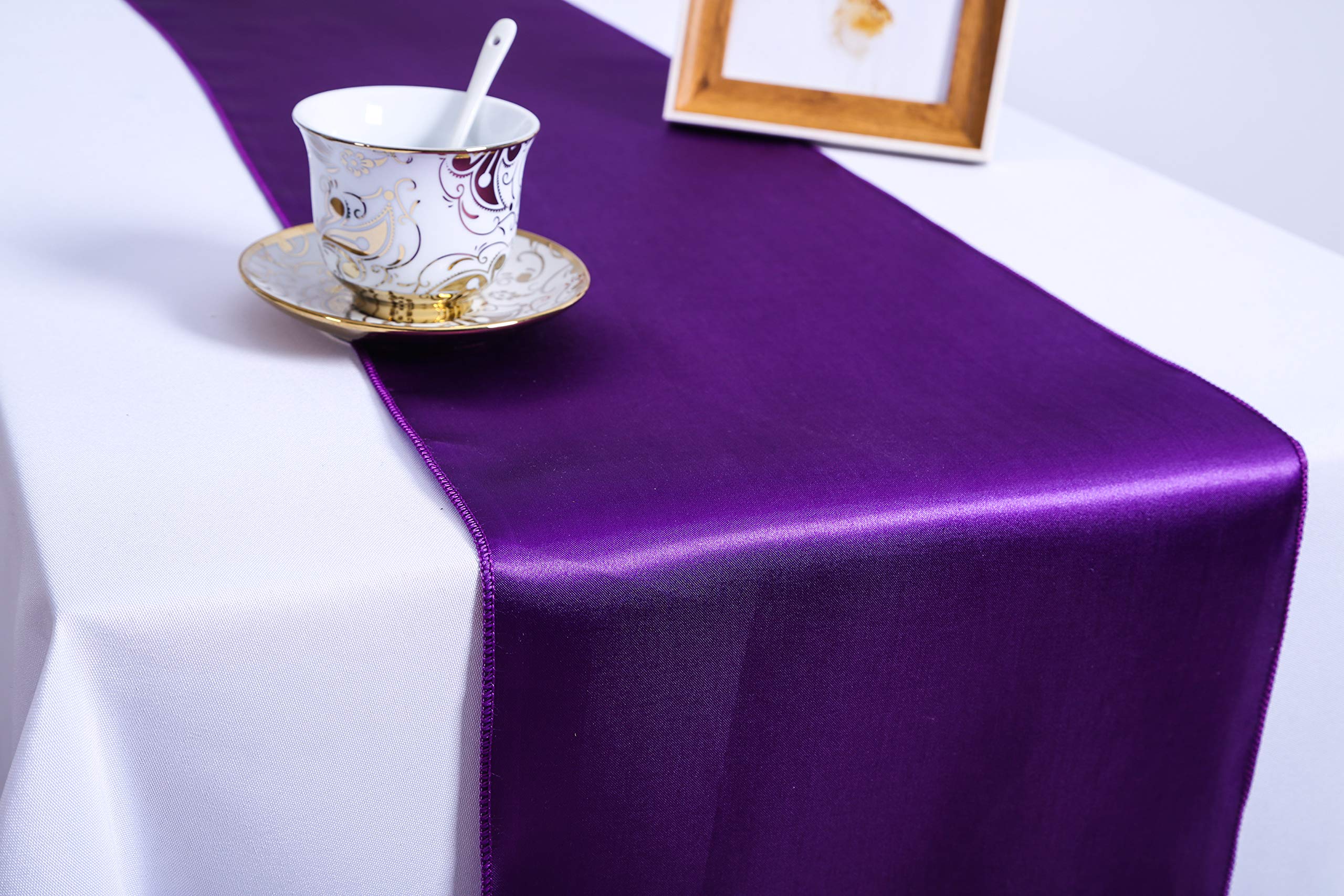 Namvo Pack of 10 Satin Table Runners 12 x 108 inch for Wedding, Reception and Any Party(Purple)