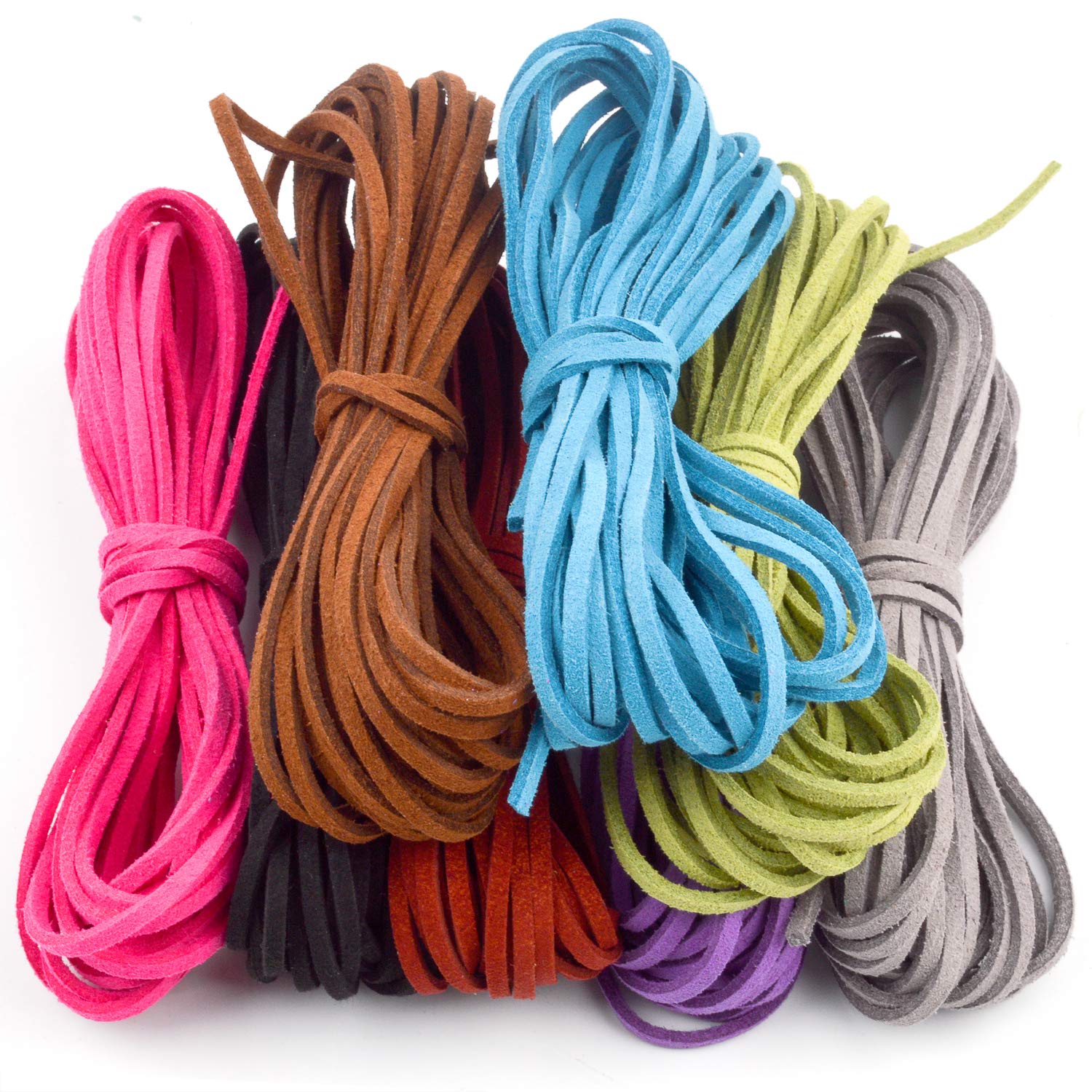 Jdesun 3mm x 5m Leather Cord Suede String for Bracelet Necklace Beading Jewelry DIY Handmade Crafts, 8 Pieces, 8 Colors