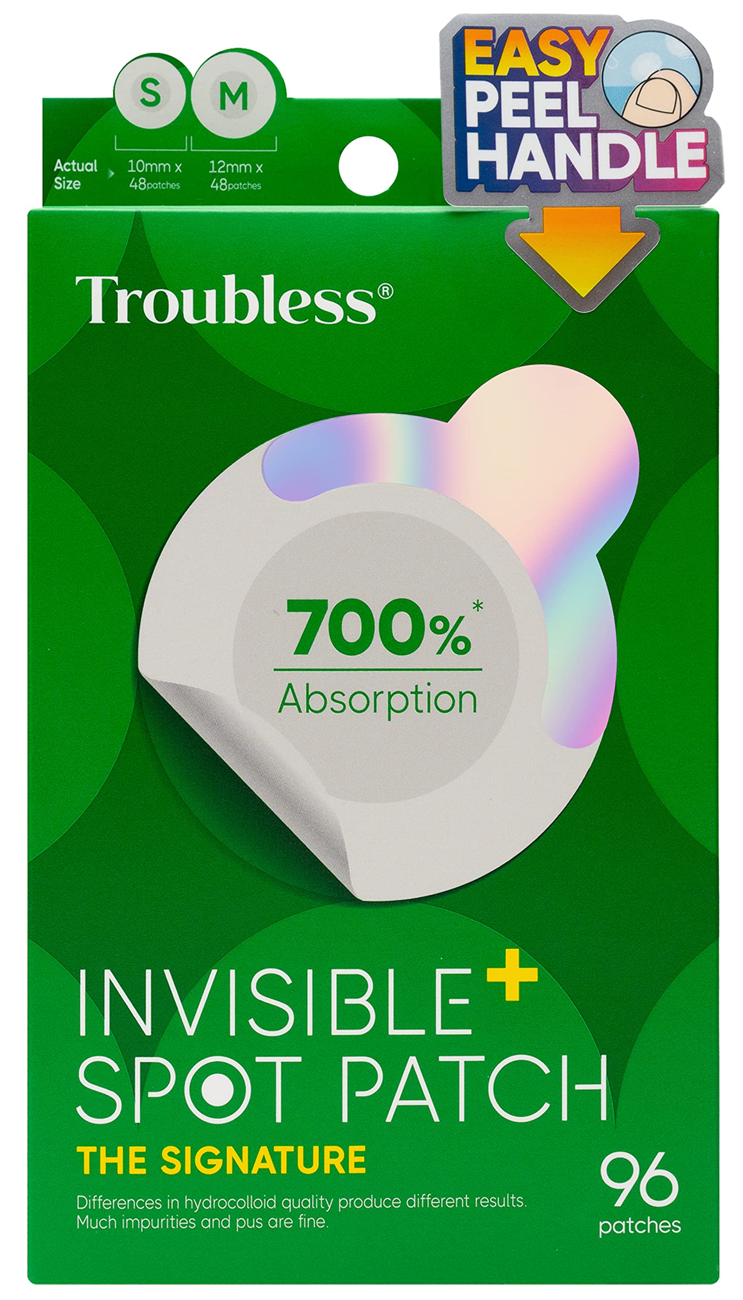 Troubless Invisible Pimple Spot Patch - 96 Ultra Thin Acne Patches - Easy Peel - 2 Sizes