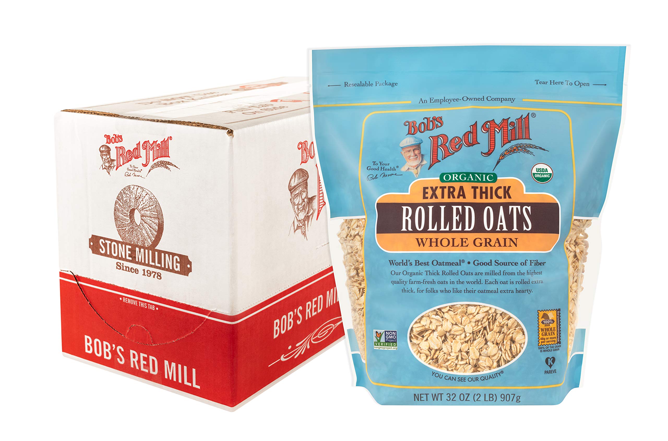 Bob's Red Mill Organic Extra Thick Rolled Oats, Non GMO, 32 Ounces (Pack Of 4)