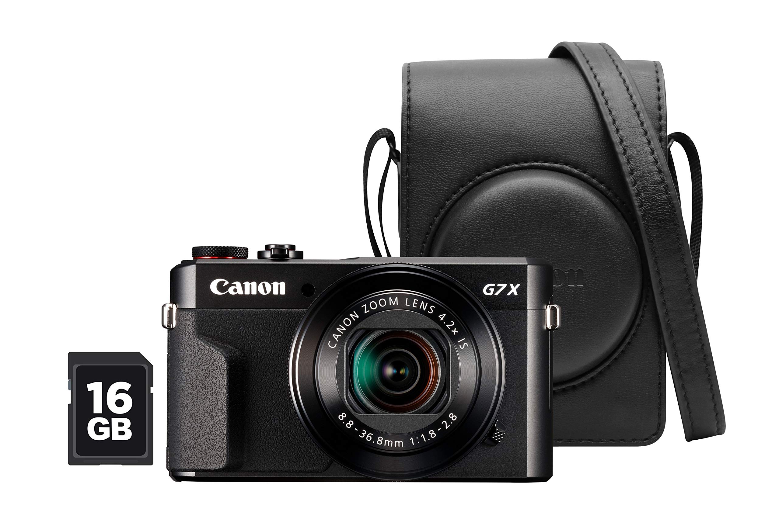 Canon PowerShot G7 X II Premium Starter Kit (Black) - Vlogging camera (Full HD 60p movies, flip-up screen, superfast autofocus, 5-axis stabilisation) + leather case + 16GB SD card - Amazon exclusive