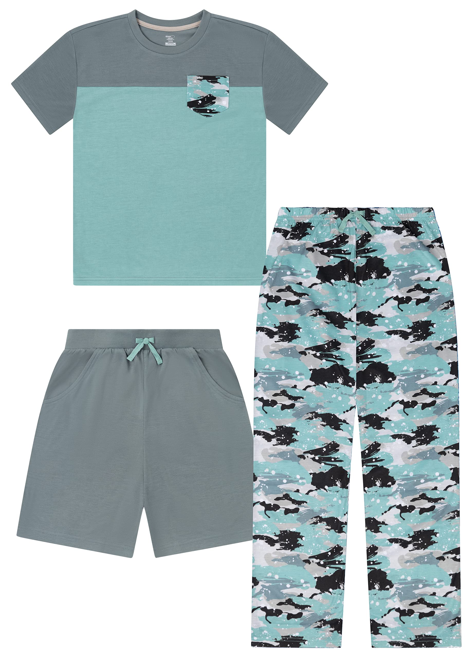 US AngelsBoys Pajamas 3 Piece Set, big boys pj set, pajama pants for boys, pijama shorts, Size 8, Size 10-12, Size 14-16