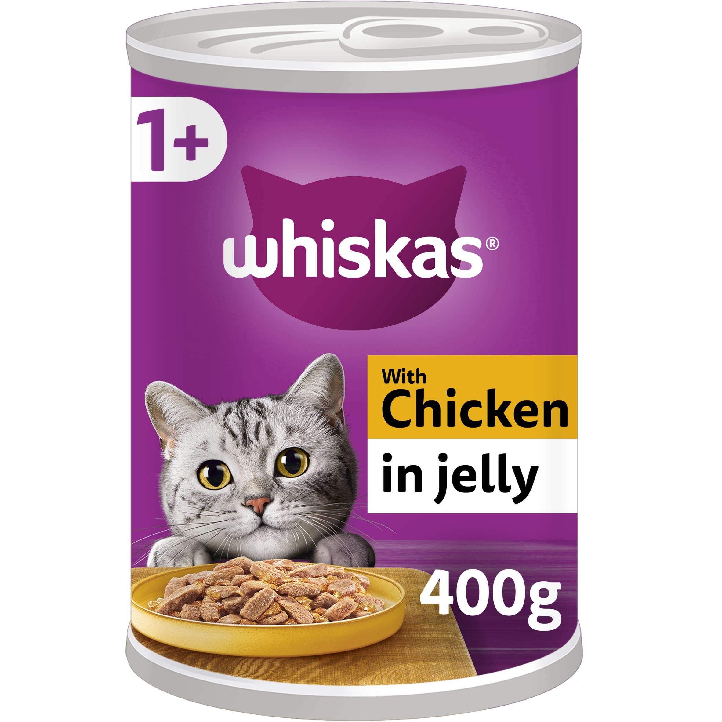 Whiskas 1+ Chicken in Jelly Pack of 12 x 400 g Cans, Adult Cat Wet Food